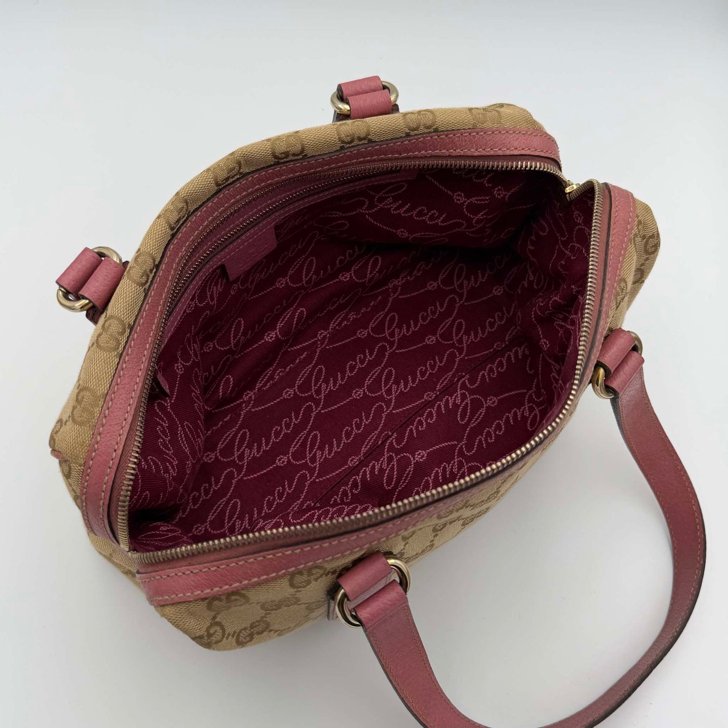 Gucci GG Canvas Charmy Boston Pink Shoulder Bag