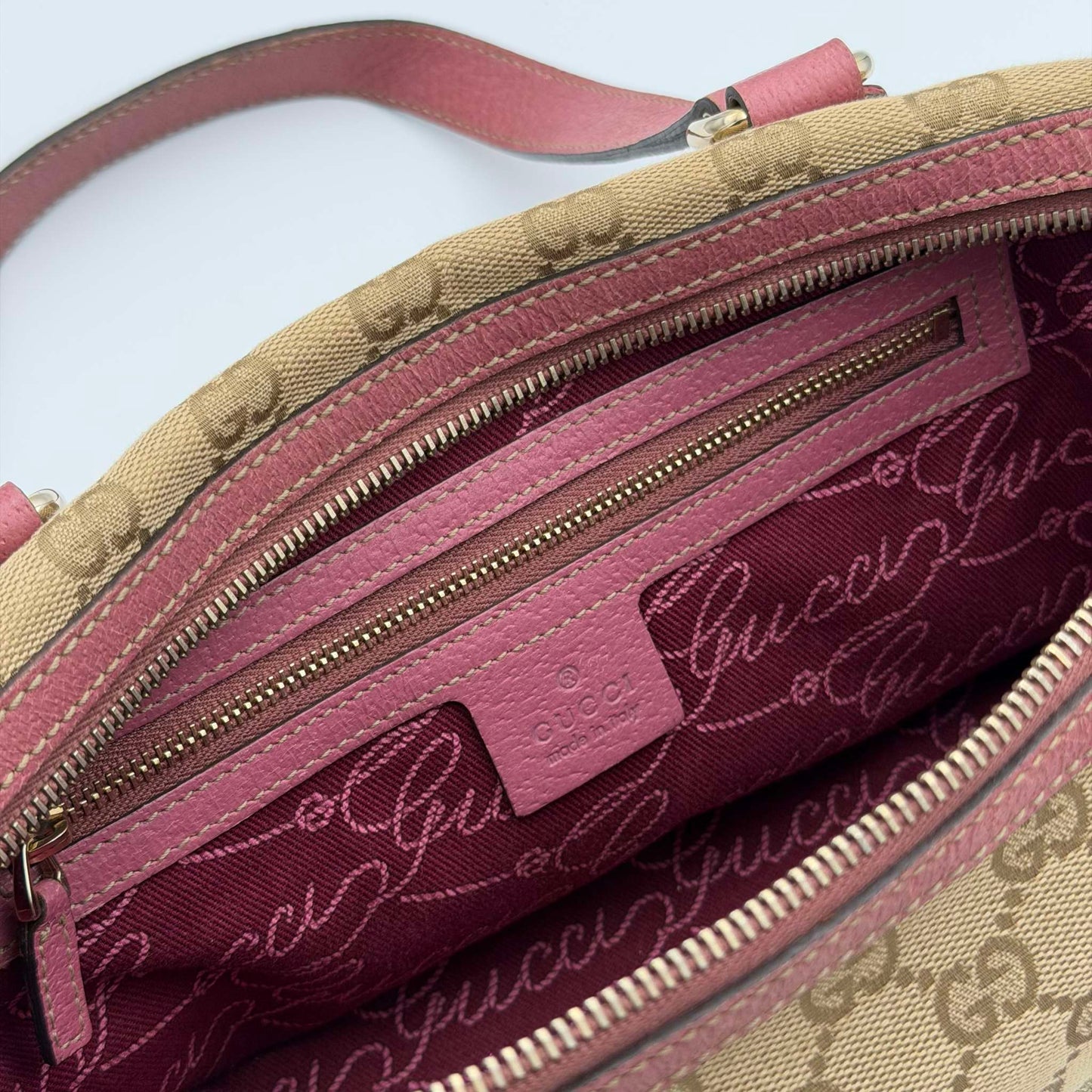 Gucci GG Canvas Charmy Boston Pink Shoulder Bag