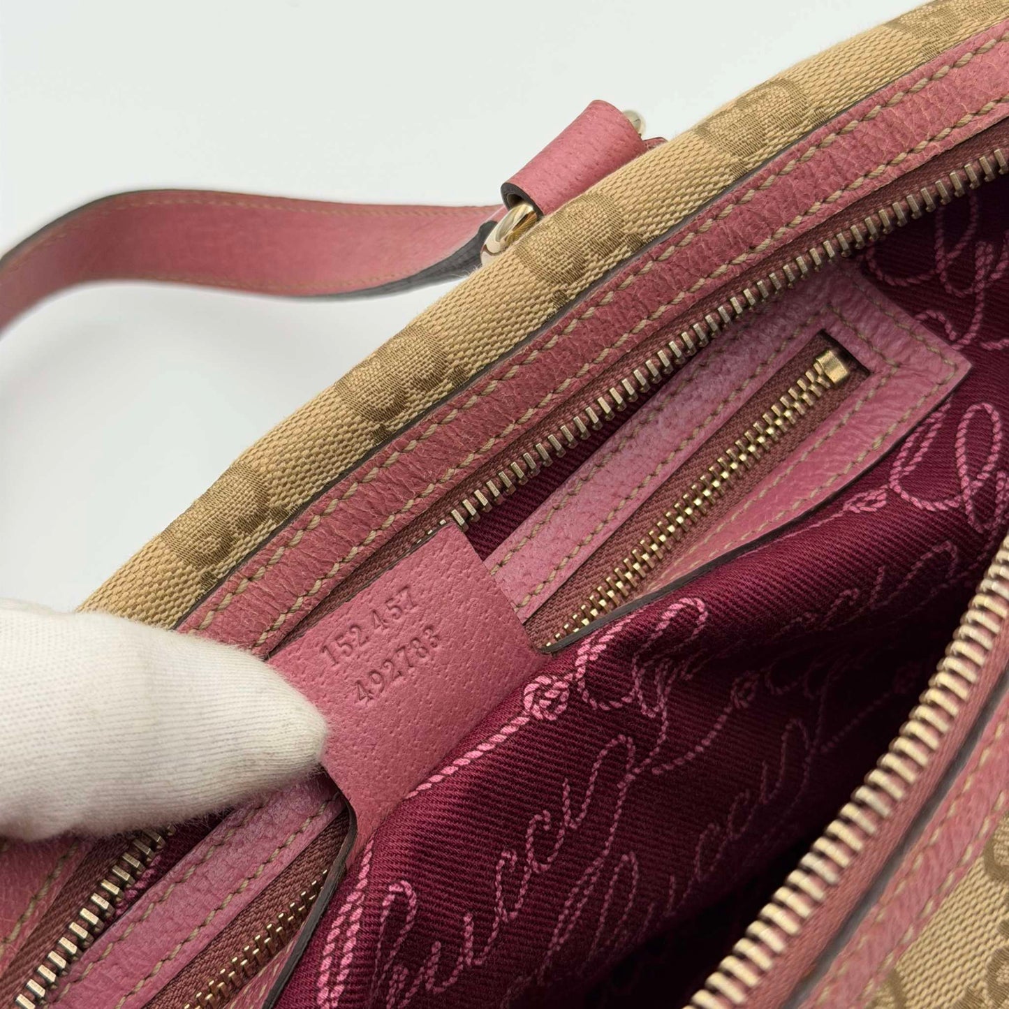 Gucci GG Canvas Charmy Boston Pink Shoulder Bag