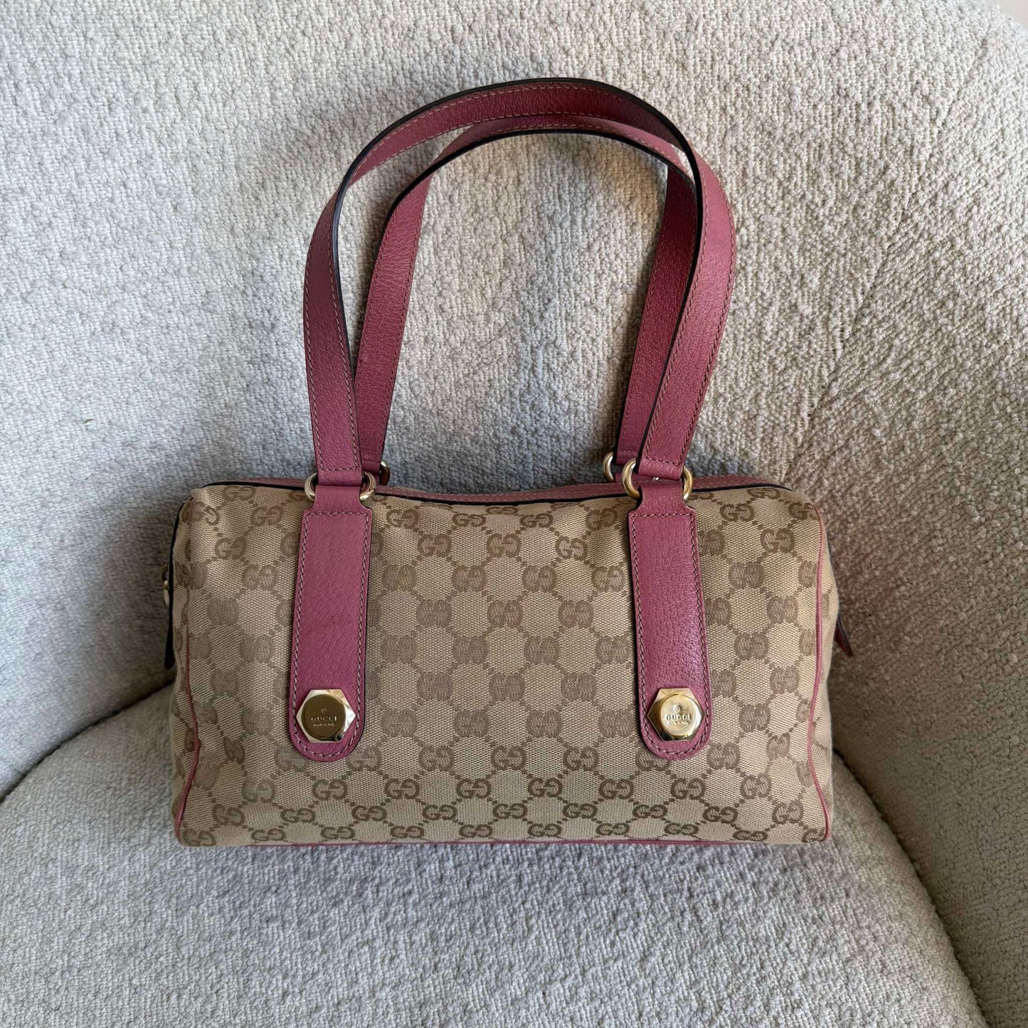 Gucci GG Canvas Charmy Boston Pink Shoulder Bag