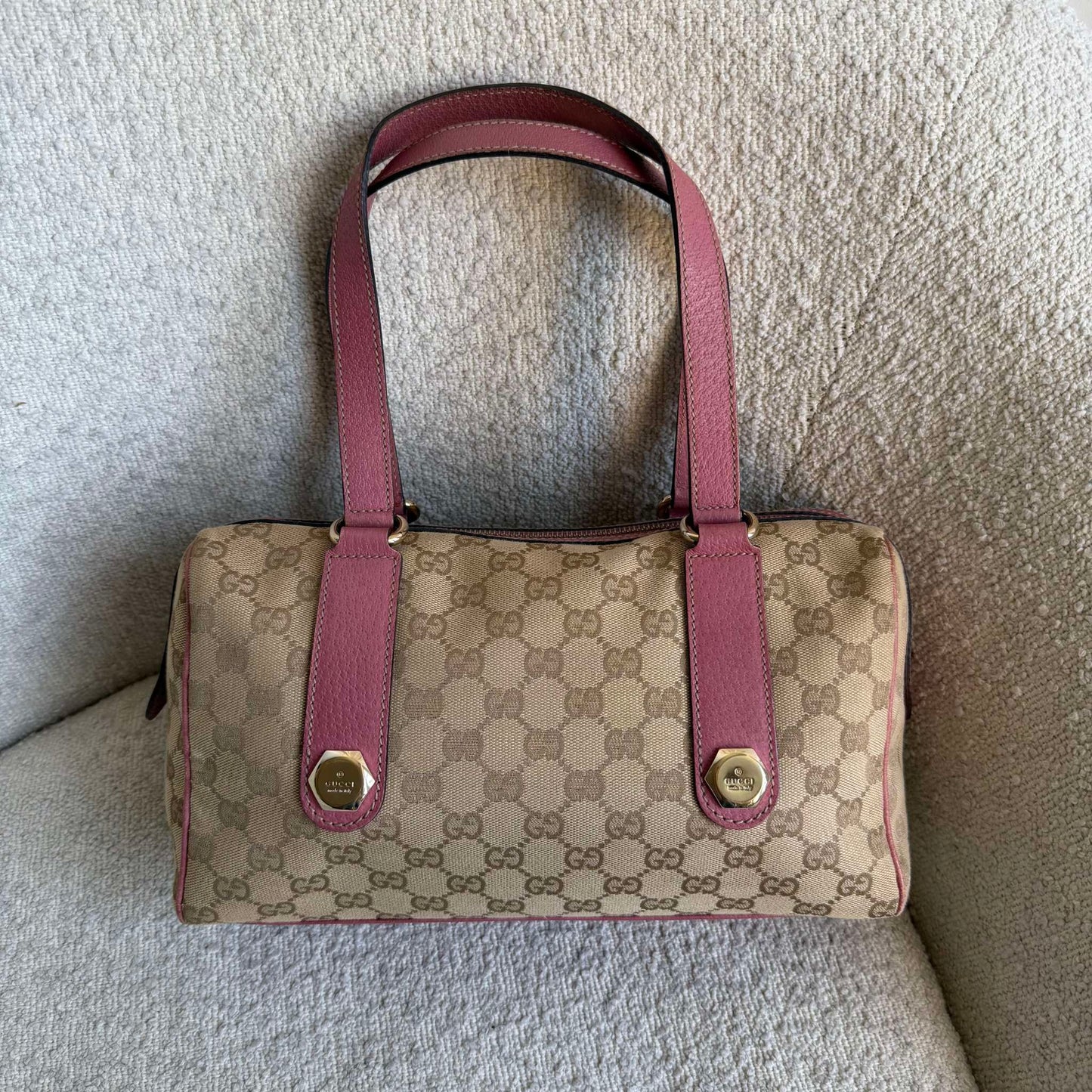 Gucci GG Canvas Charmy Boston Pink Shoulder Bag
