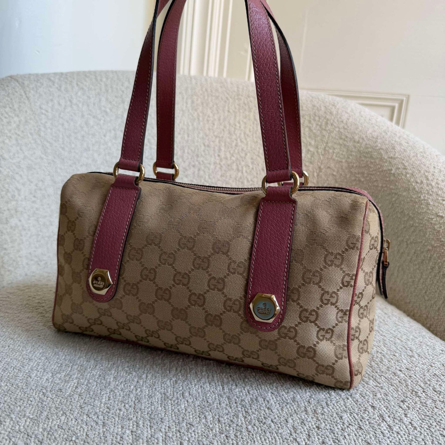 Gucci GG Canvas Charmy Boston Pink Shoulder Bag