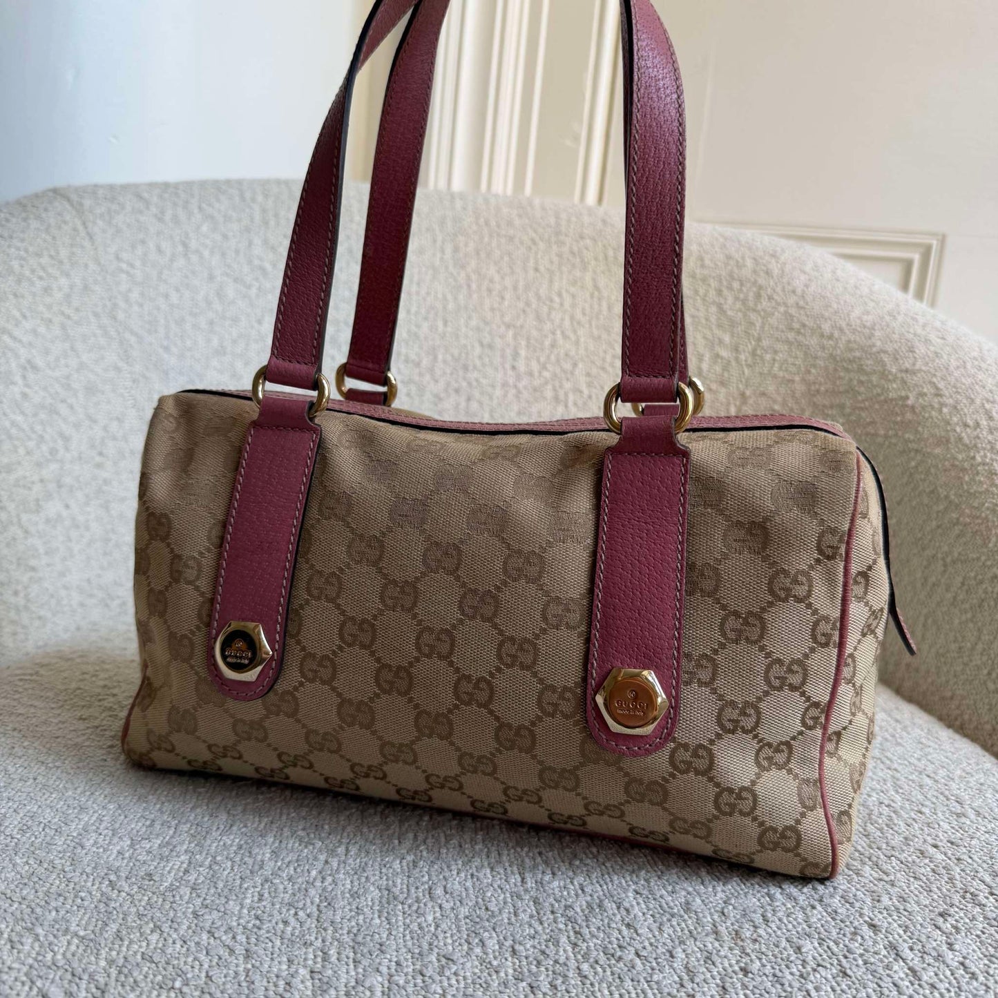 Gucci GG Canvas Charmy Boston Pink Shoulder Bag