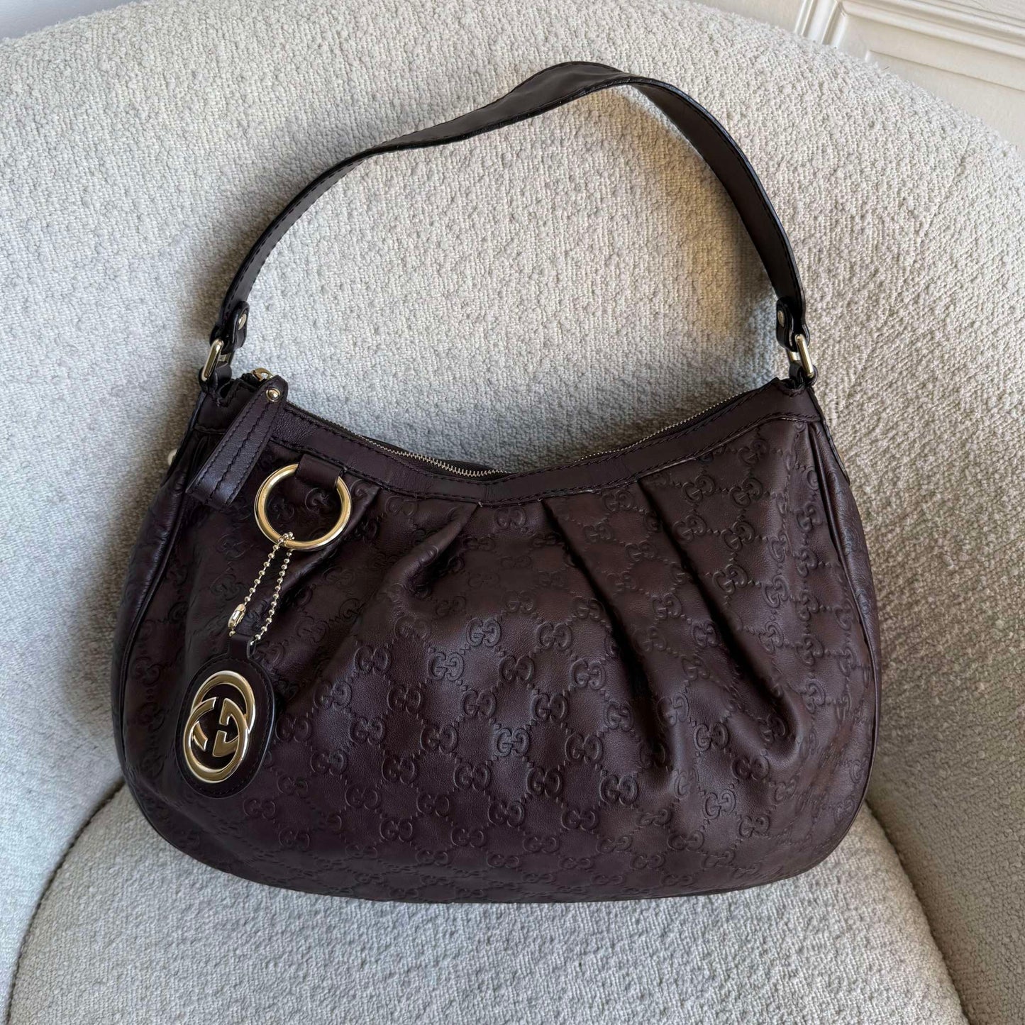 Gucci Guccissima Sukey Leather Brown Shoulder Bag