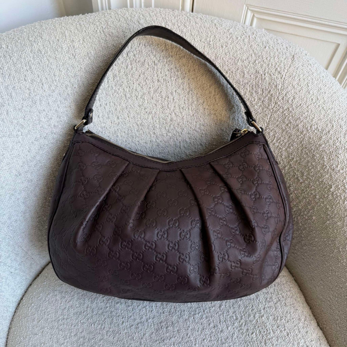 Gucci Guccissima Sukey Leather Brown Shoulder Bag