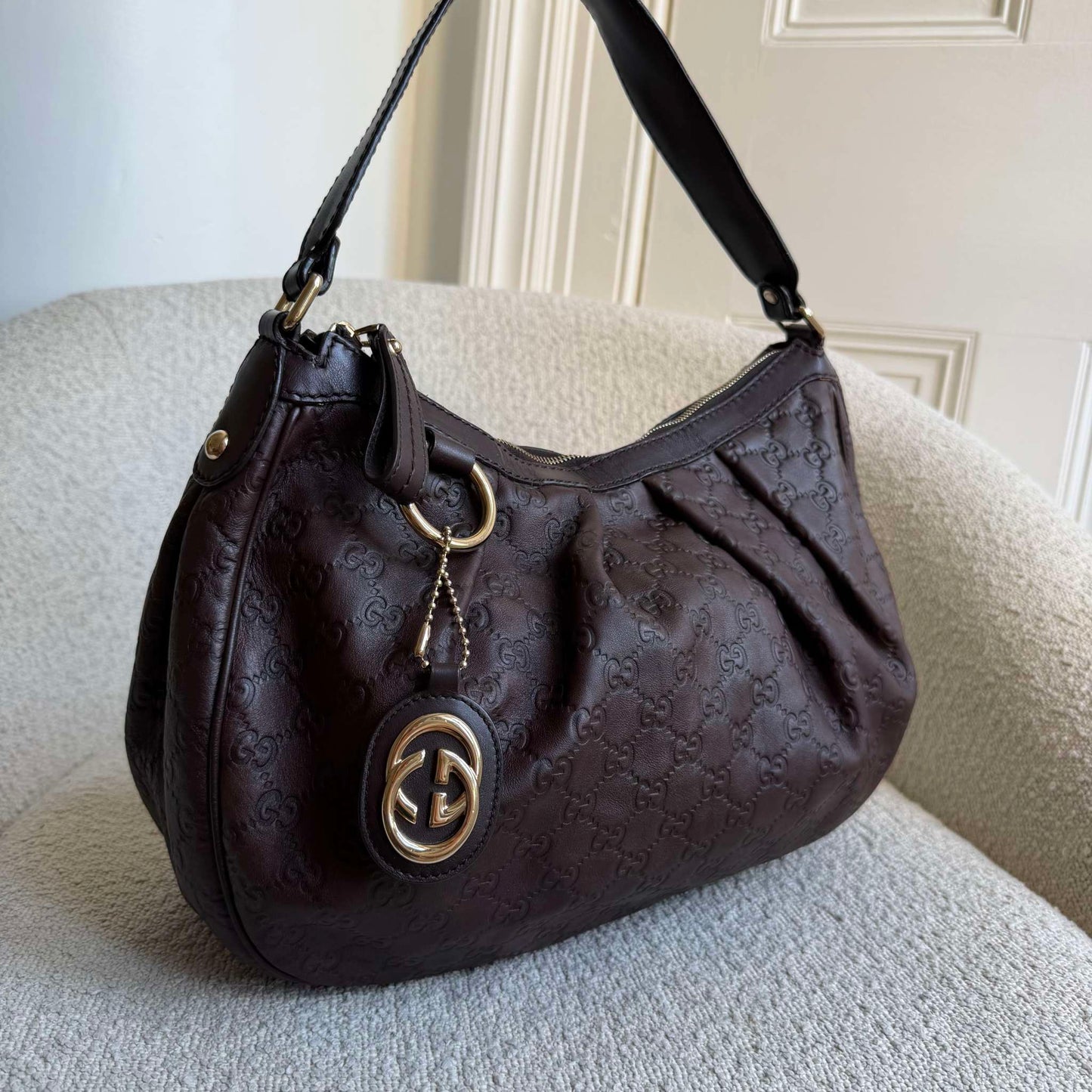 Gucci Guccissima Sukey Leather Brown Shoulder Bag