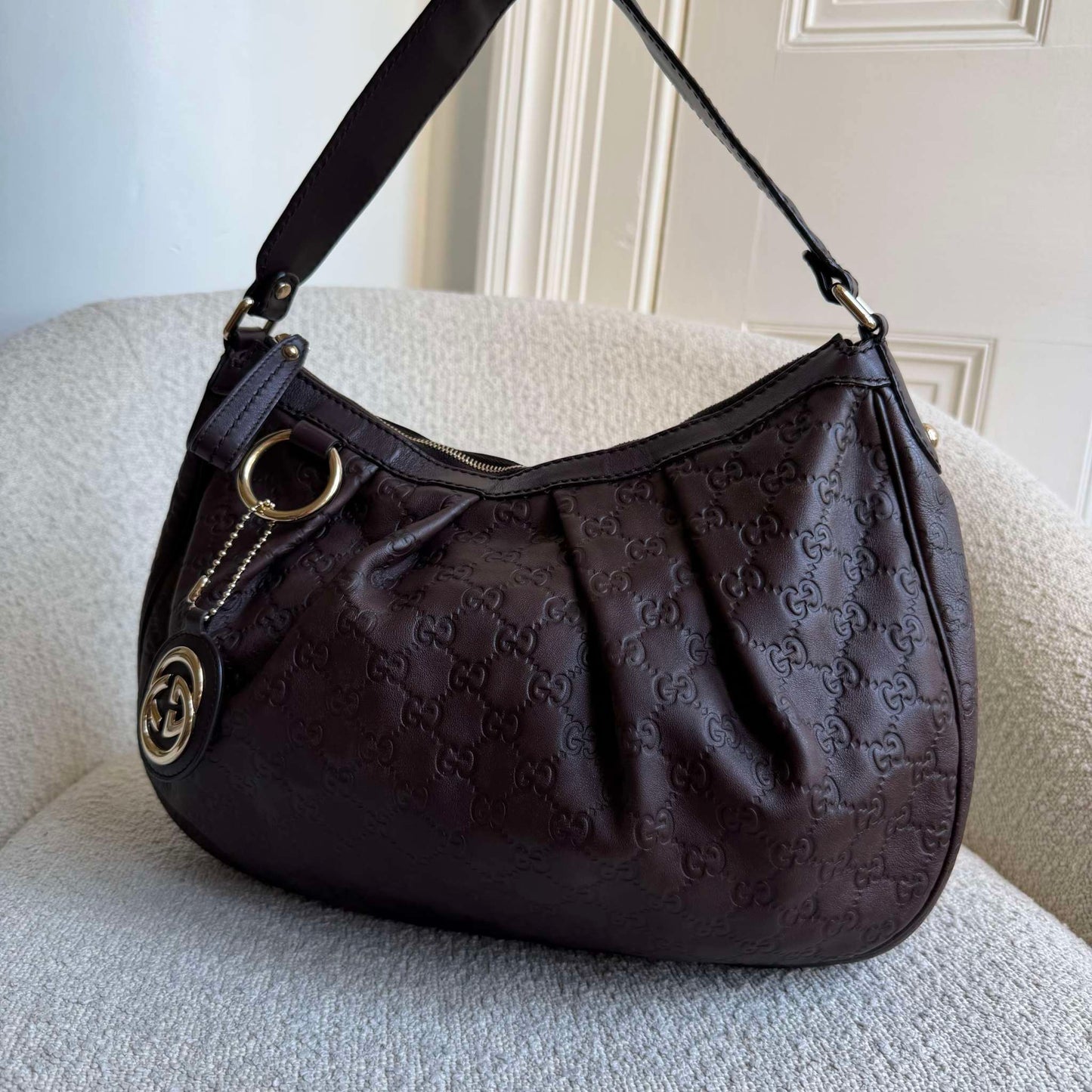 Gucci Guccissima Sukey Leather Brown Shoulder Bag
