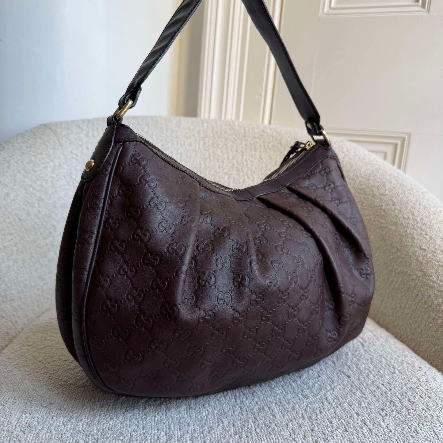 Gucci Guccissima Sukey Leather Brown Shoulder Bag