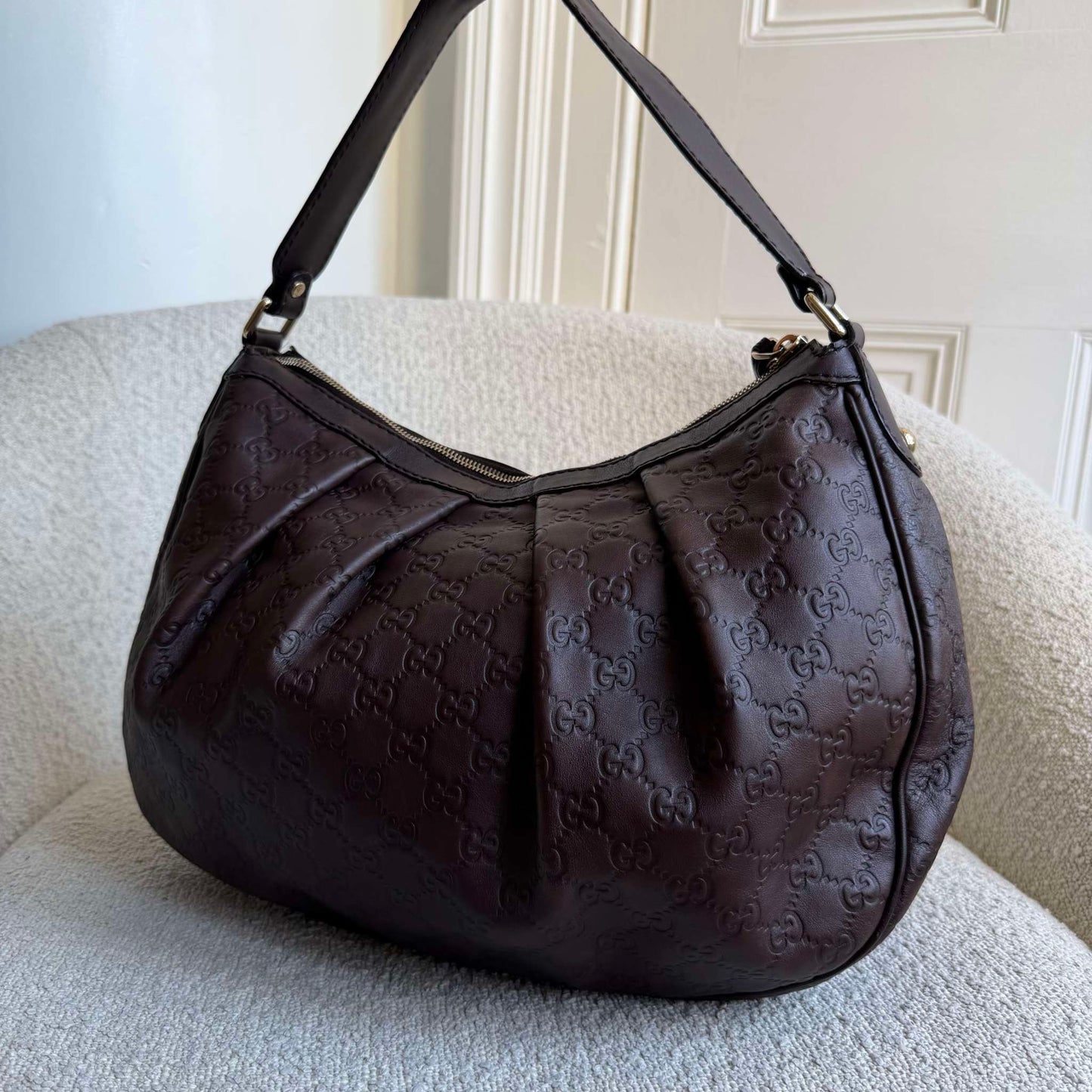 Gucci Guccissima Sukey Leather Brown Shoulder Bag