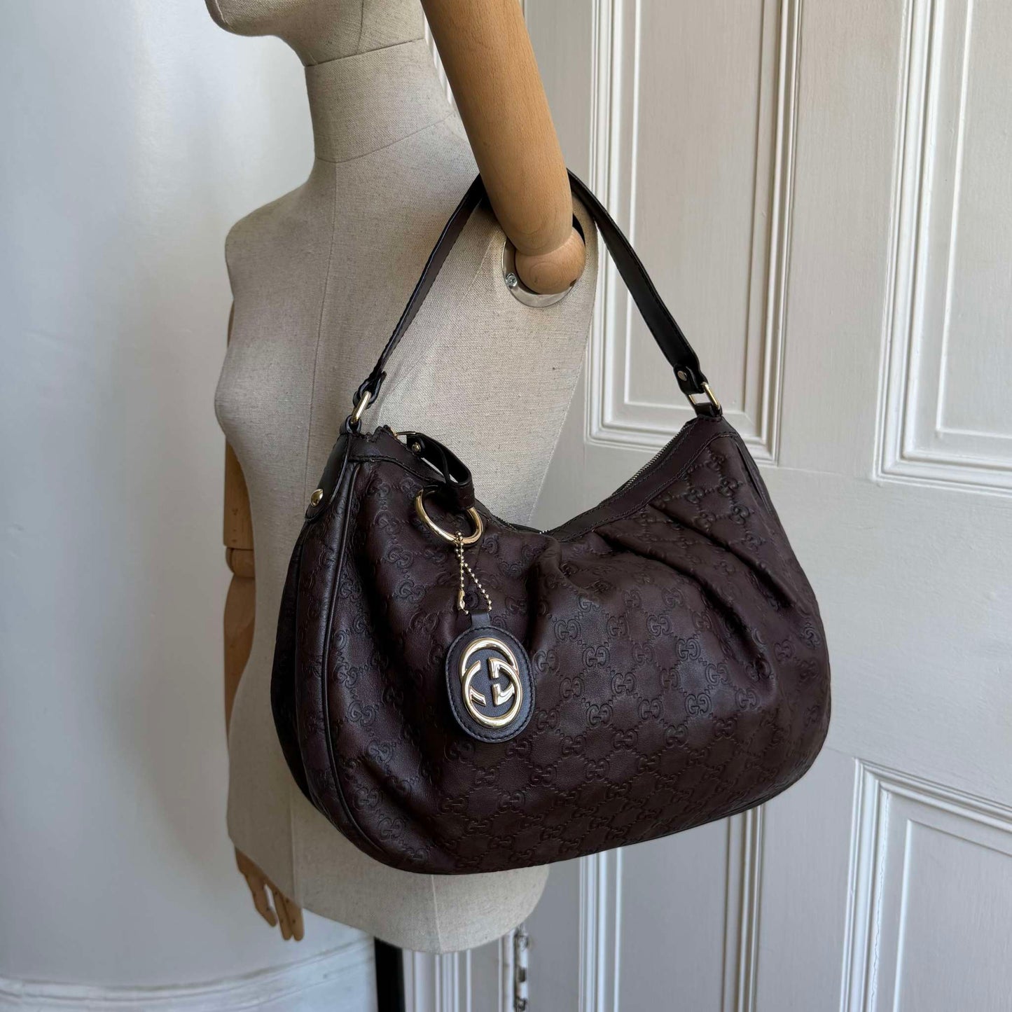 Gucci Guccissima Sukey Leather Brown Shoulder Bag