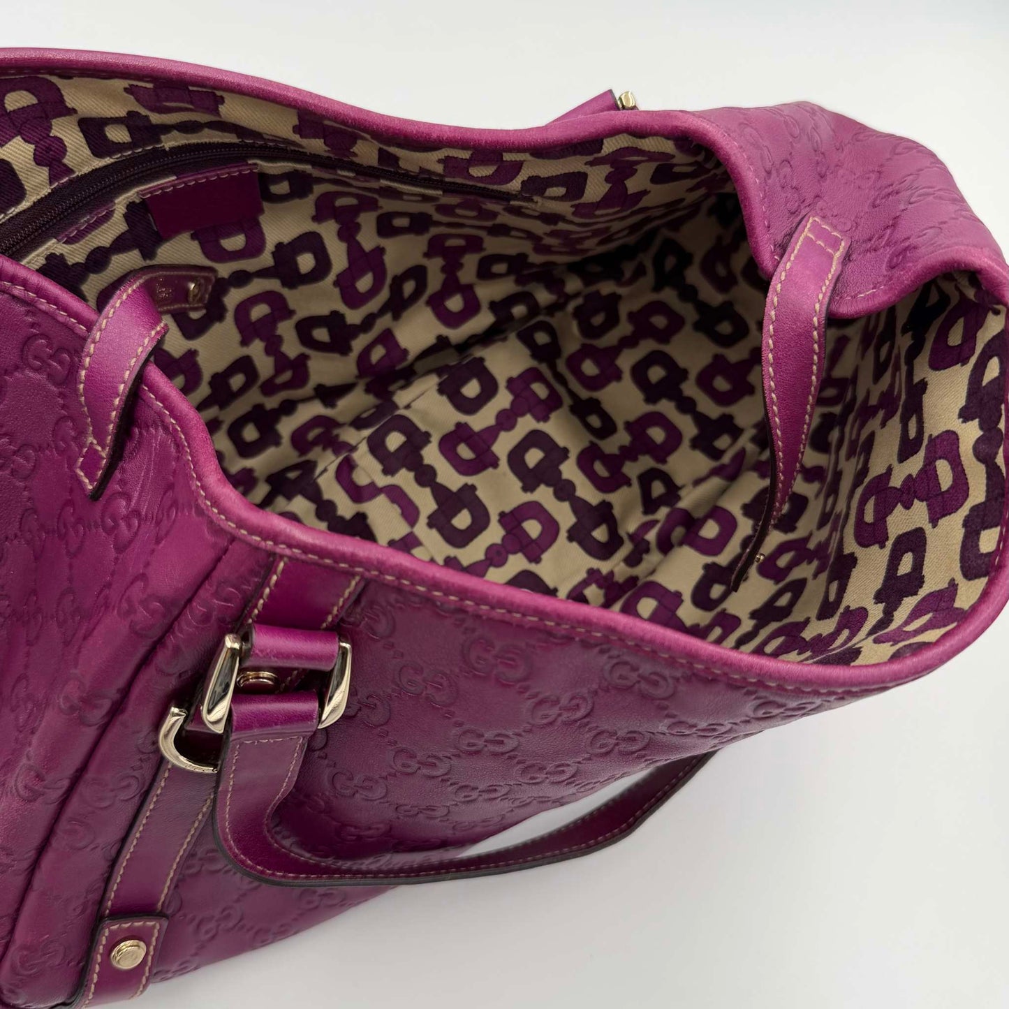 Gucci Guccissima Abbey Leather Purple Tote Bag