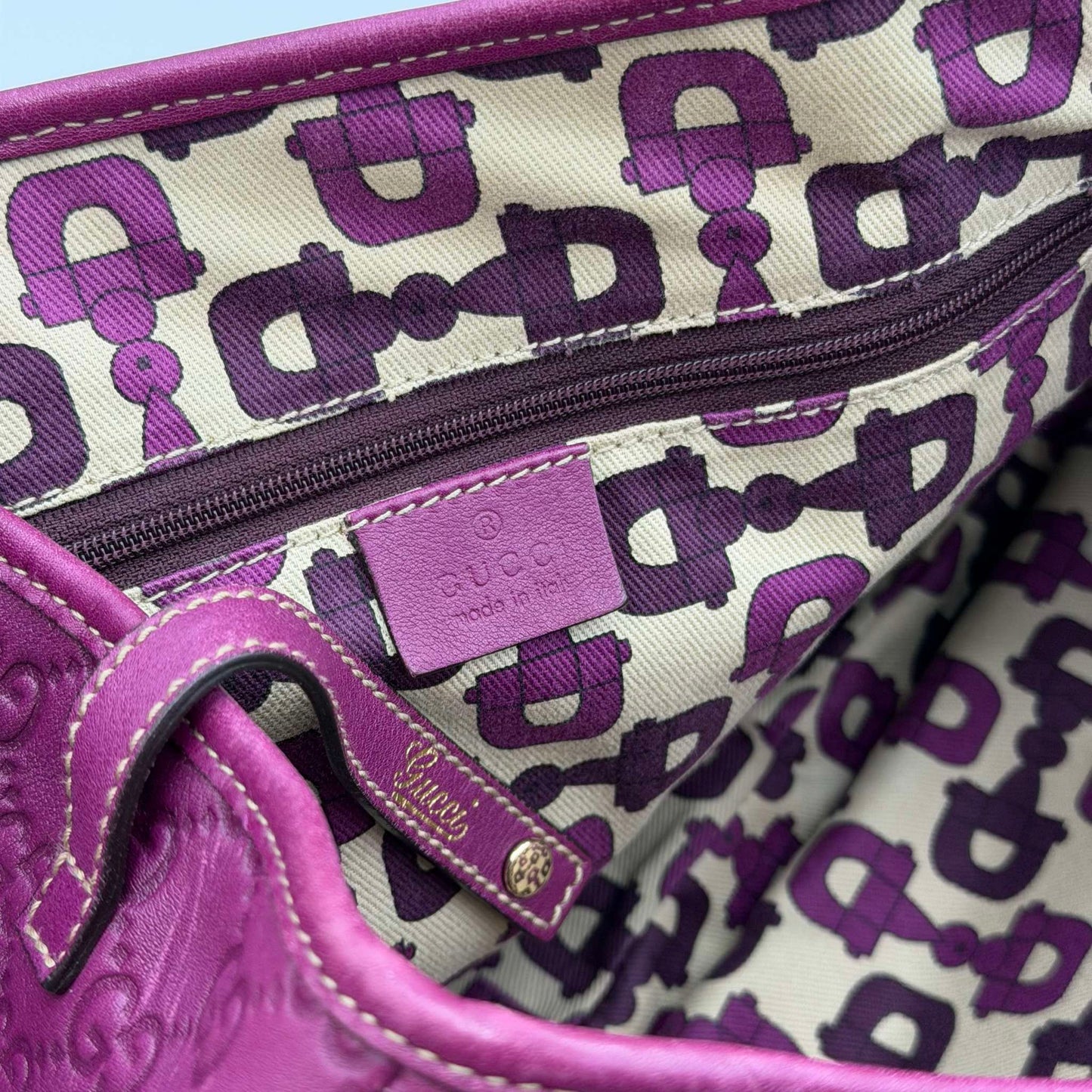 Gucci Guccissima Abbey Leather Purple Tote Bag