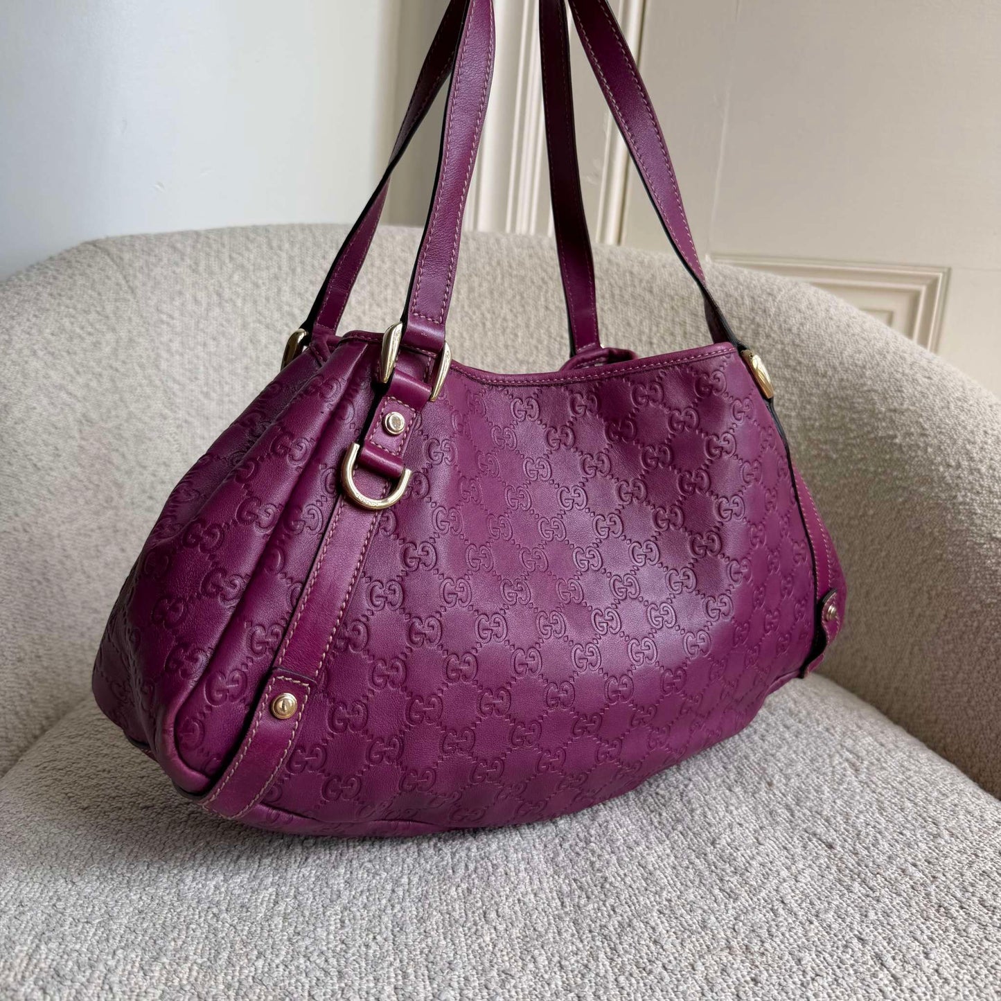 Gucci Guccissima Abbey Leather Purple Tote Bag