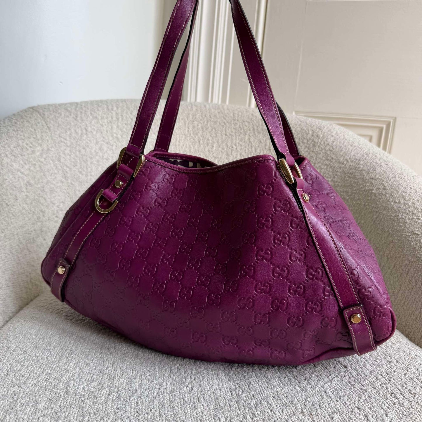 Gucci Guccissima Abbey Leather Purple Tote Bag