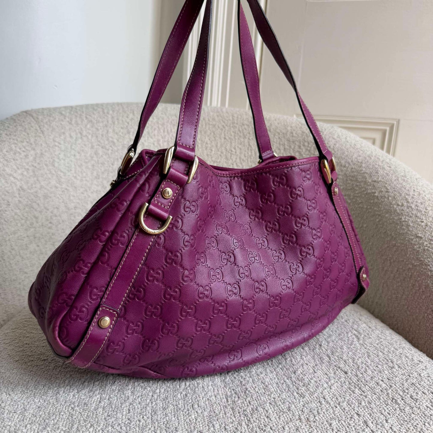 Gucci Guccissima Abbey Leather Purple Tote Bag