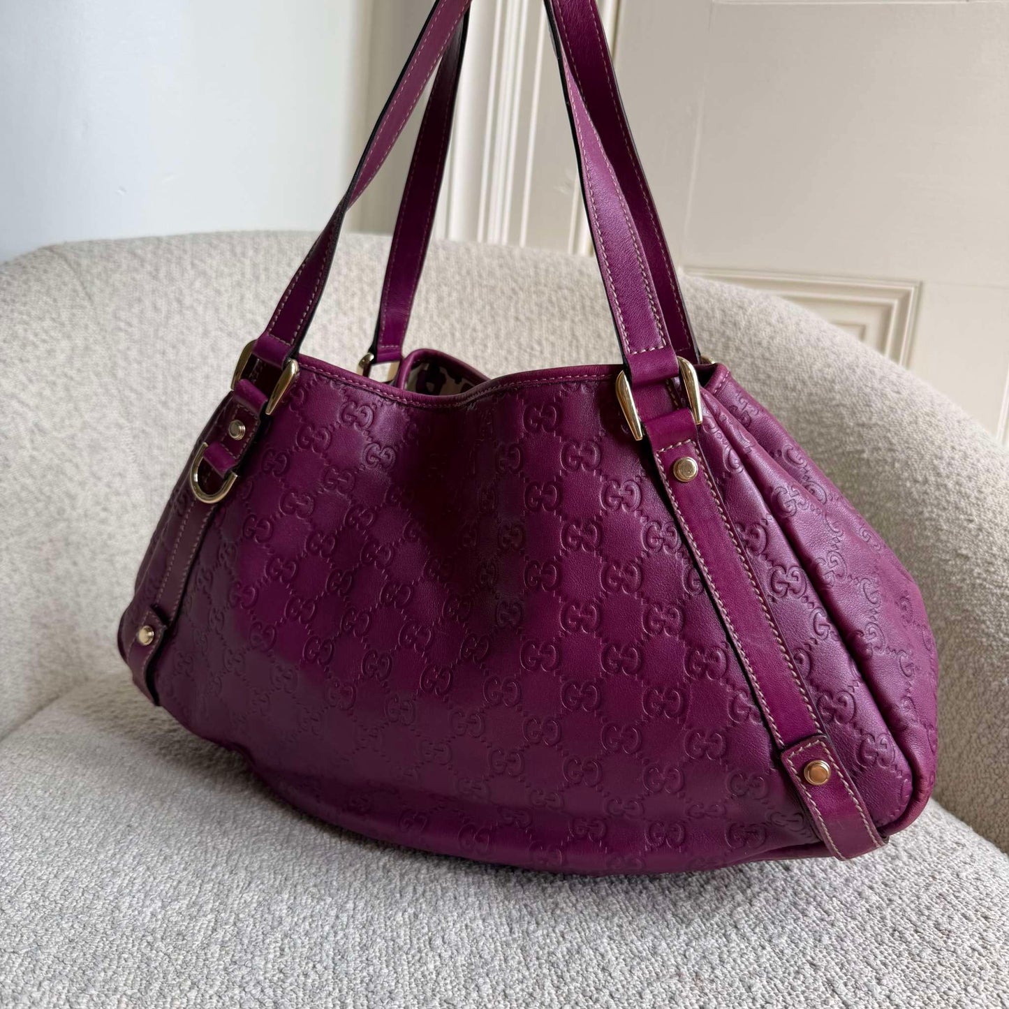 Gucci Guccissima Abbey Leather Purple Tote Bag