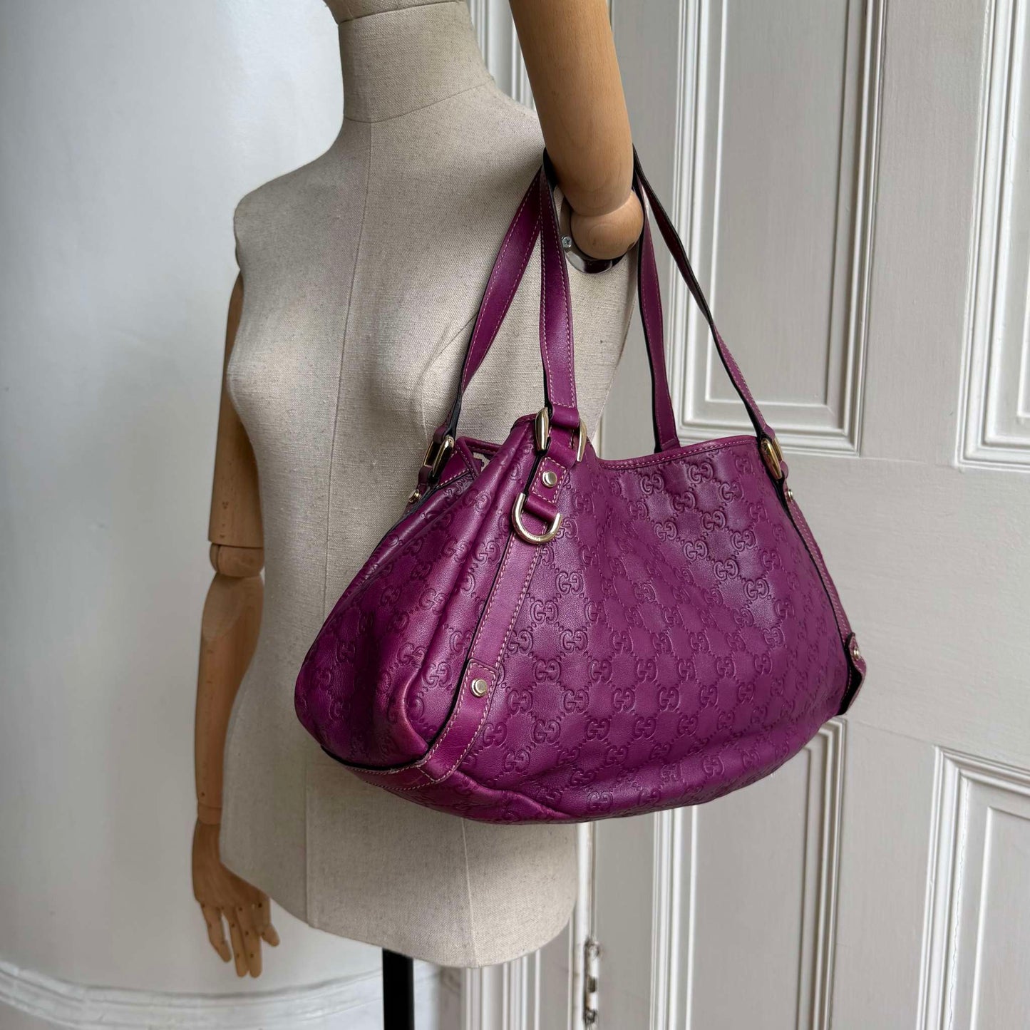 Gucci Guccissima Abbey Leather Purple Tote Bag