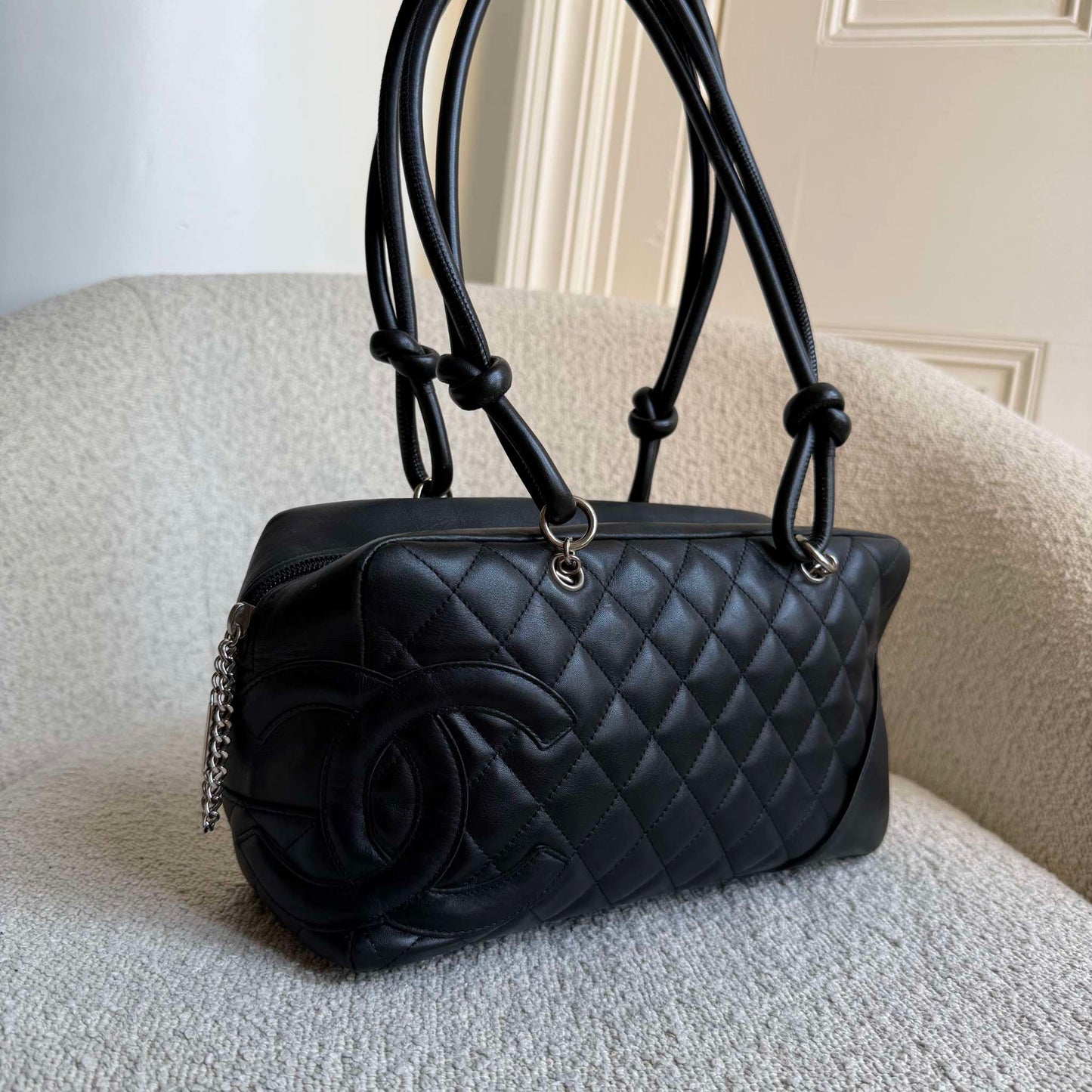 2005 Chanel Cambon Quilted Black Bowling Shoulder Bag