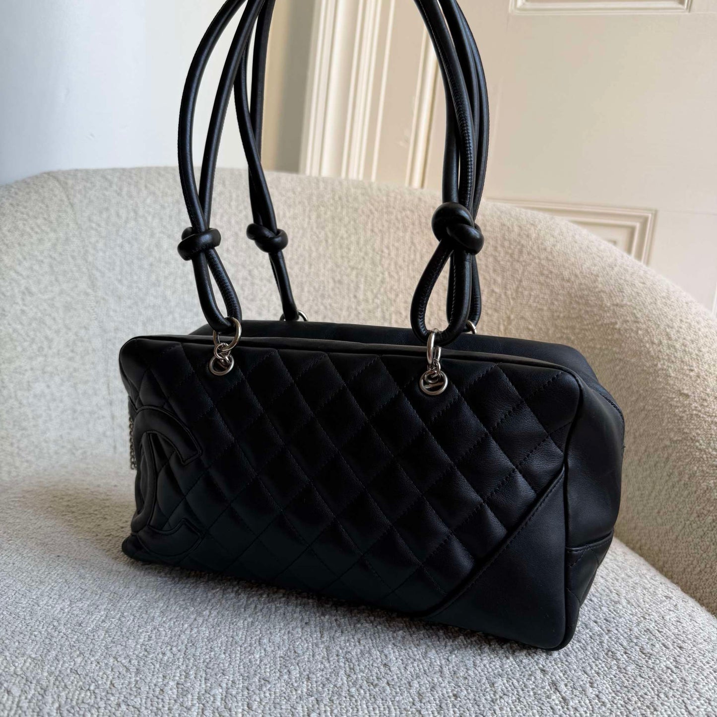 2005 Chanel Cambon Quilted Black Bowling Shoulder Bag