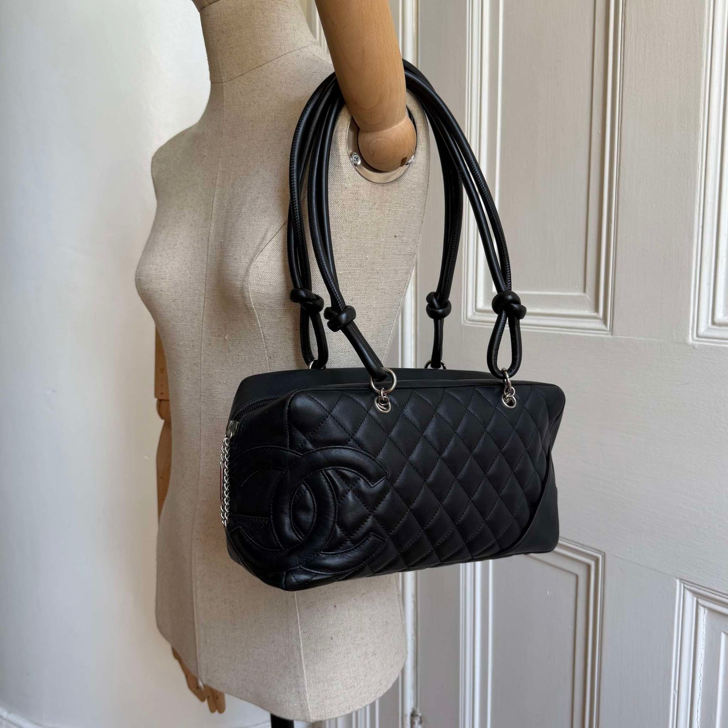 2005 Chanel Cambon Quilted Black Bowling Shoulder Bag