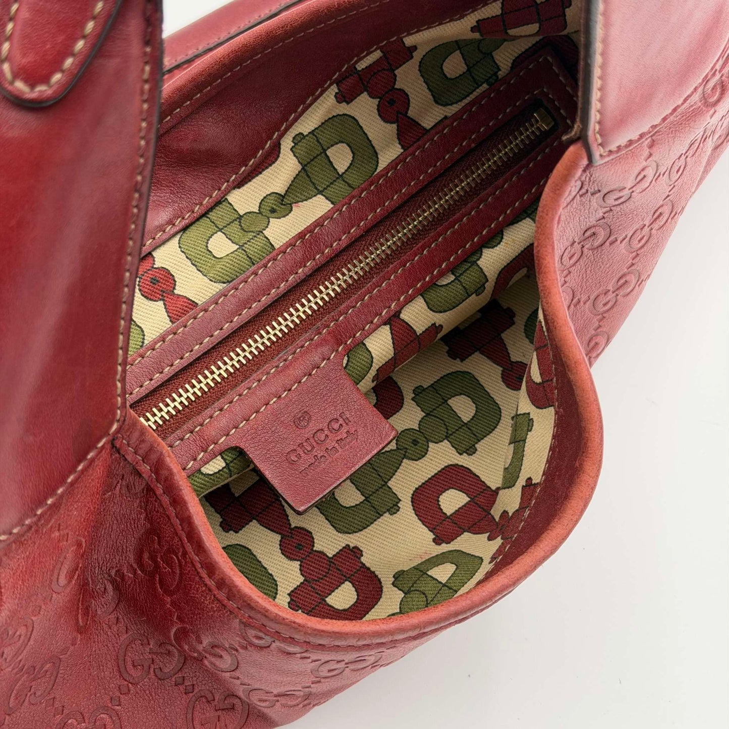 Gucci Guccissima Jackie Leather Red Shoulder Bag