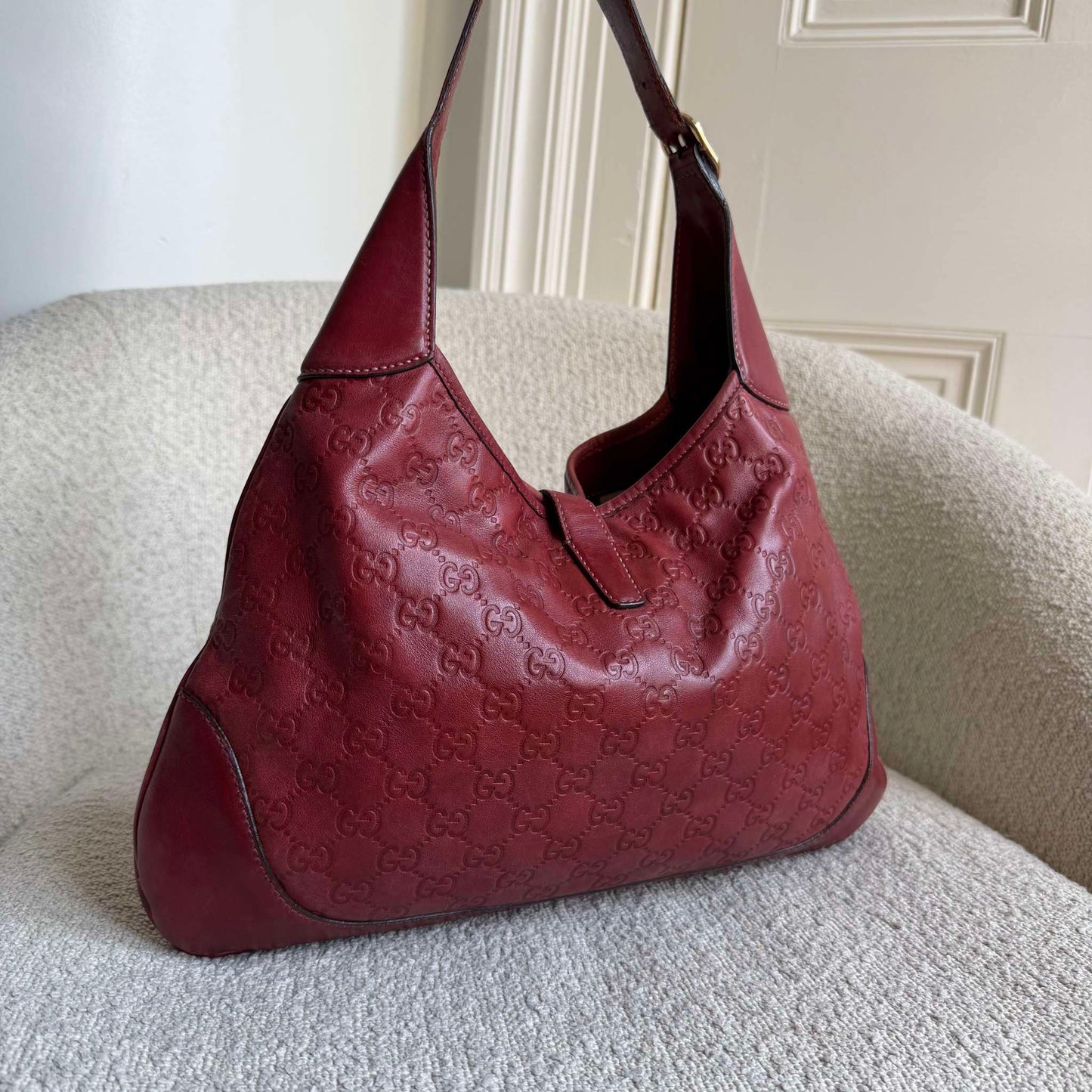 Gucci Guccissima Jackie Leather Red Shoulder Bag
