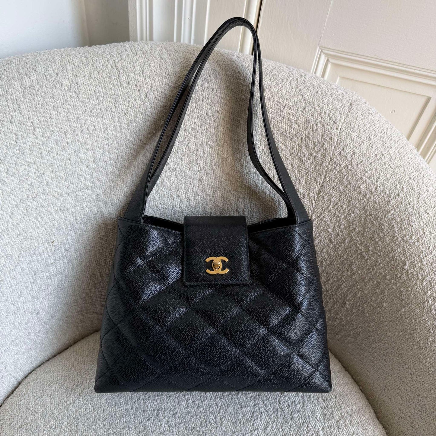 2002 Chanel CC Classic Black Caviar Shoulder Bag