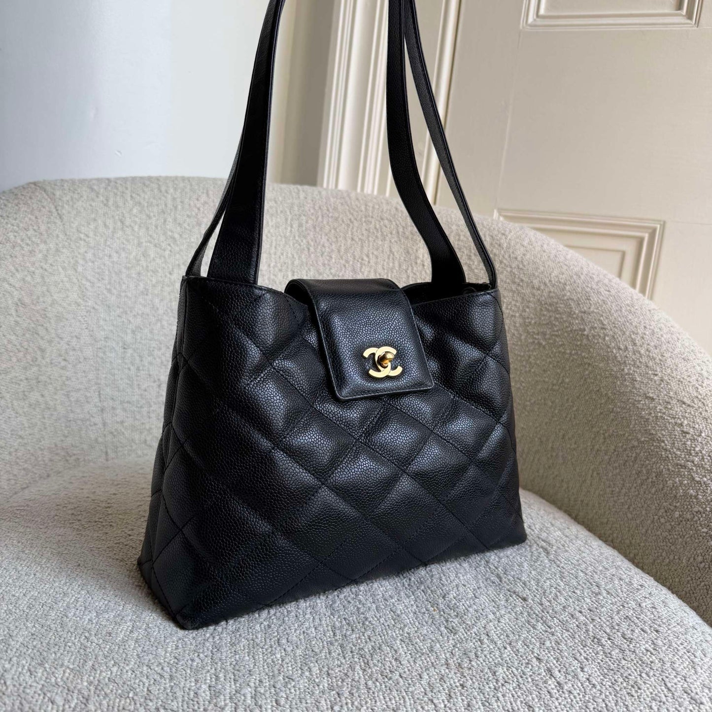 2002 Chanel CC Classic Black Caviar Shoulder Bag