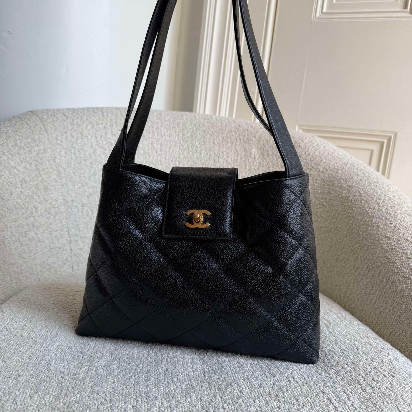 2002 Chanel CC Classic Black Caviar Shoulder Bag
