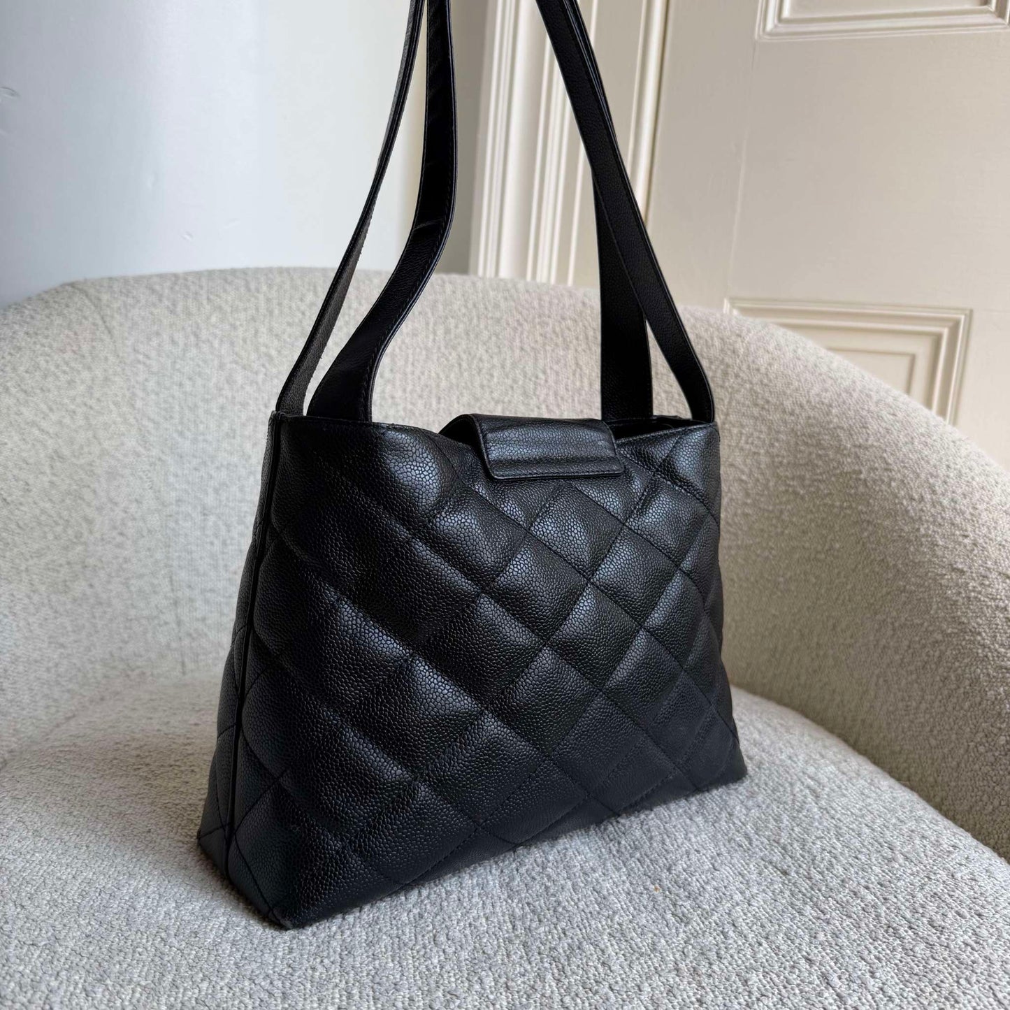 2002 Chanel CC Classic Black Caviar Shoulder Bag