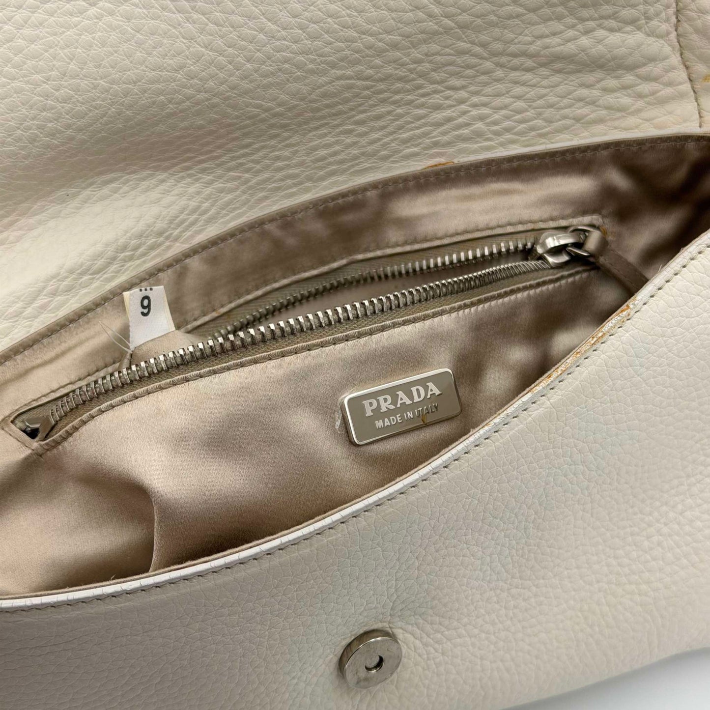 2003 Prada Vitello Daino Swing Flap White Shoulder Bag