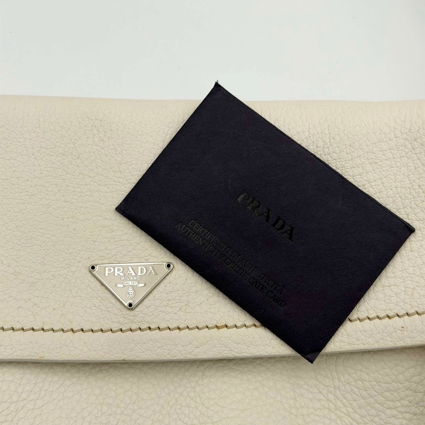 2003 Prada Vitello Daino Swing Flap White Shoulder Bag