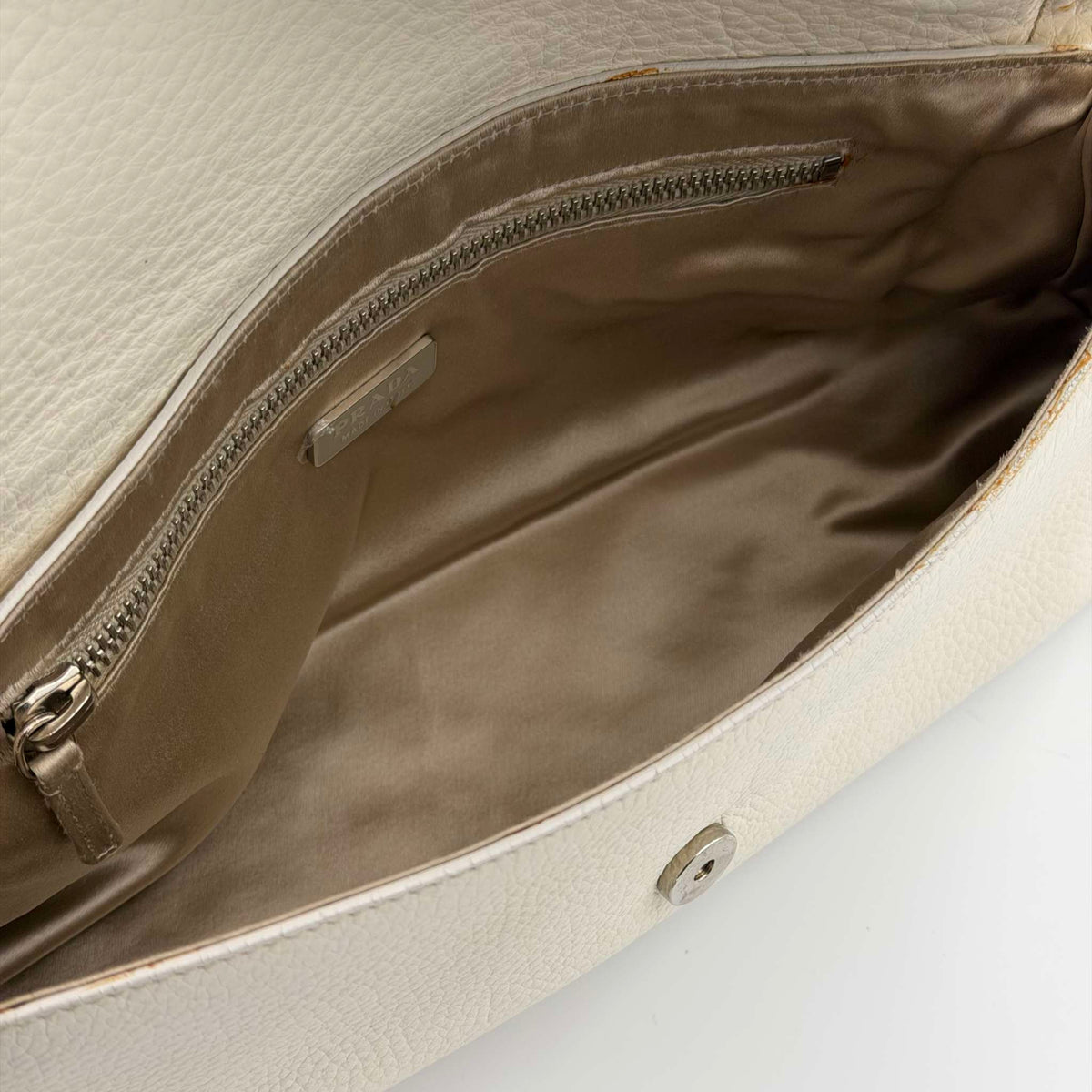 2003 Prada Vitello Daino Swing Flap White Shoulder Bag