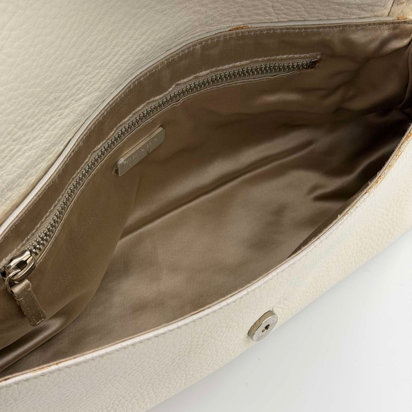 2003 Prada Vitello Daino Swing Flap White Shoulder Bag