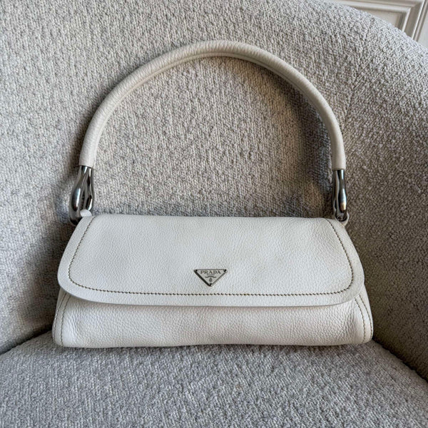 2003 Prada Vitello Daino Swing Flap White Shoulder Bag