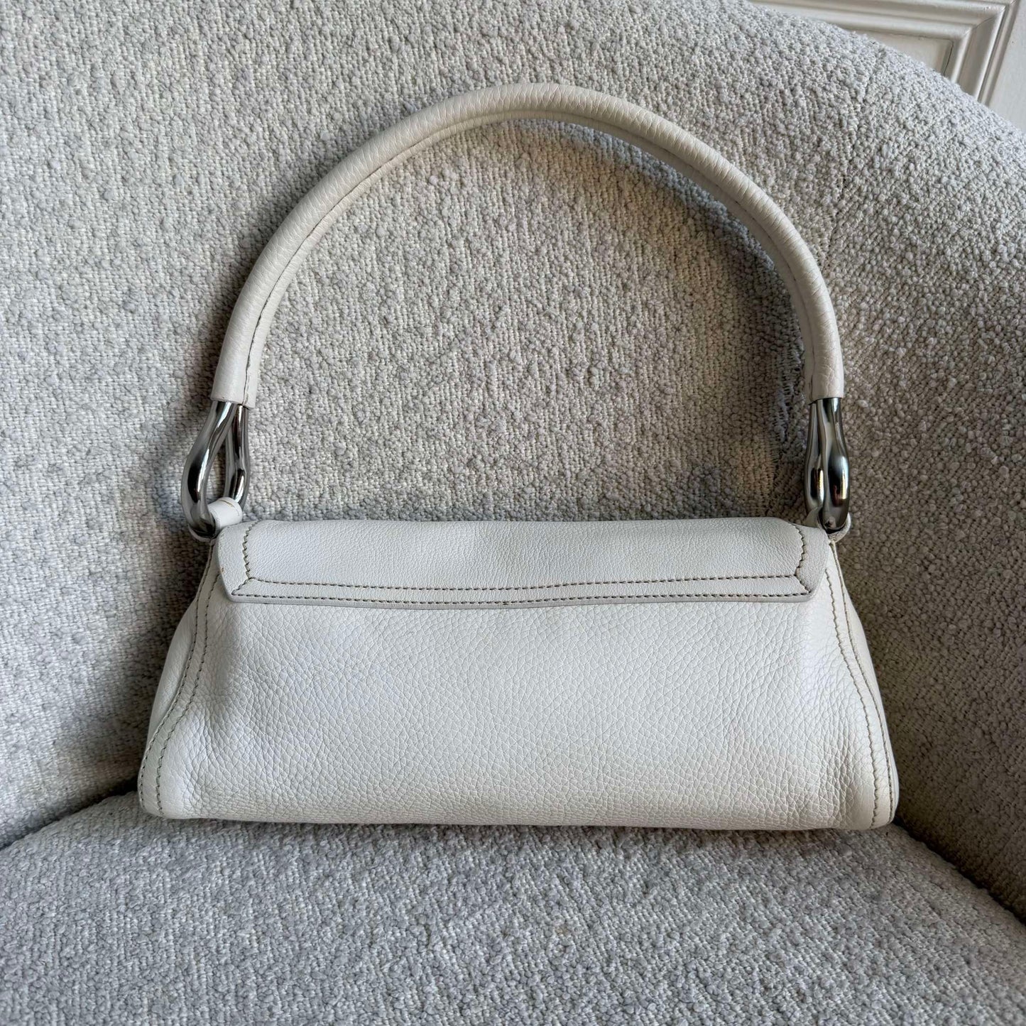 2003 Prada Vitello Daino Swing Flap White Shoulder Bag