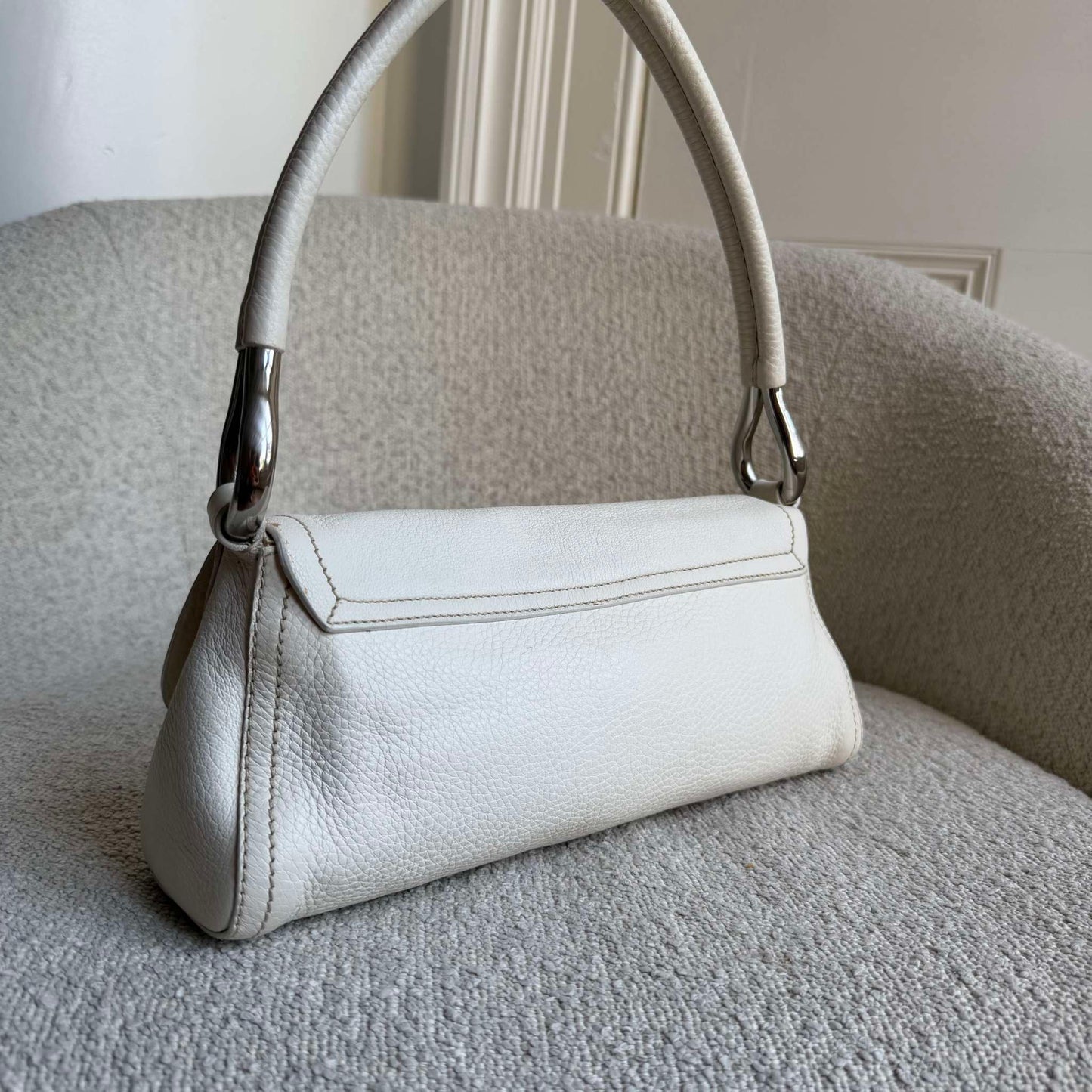 2003 Prada Vitello Daino Swing Flap White Shoulder Bag