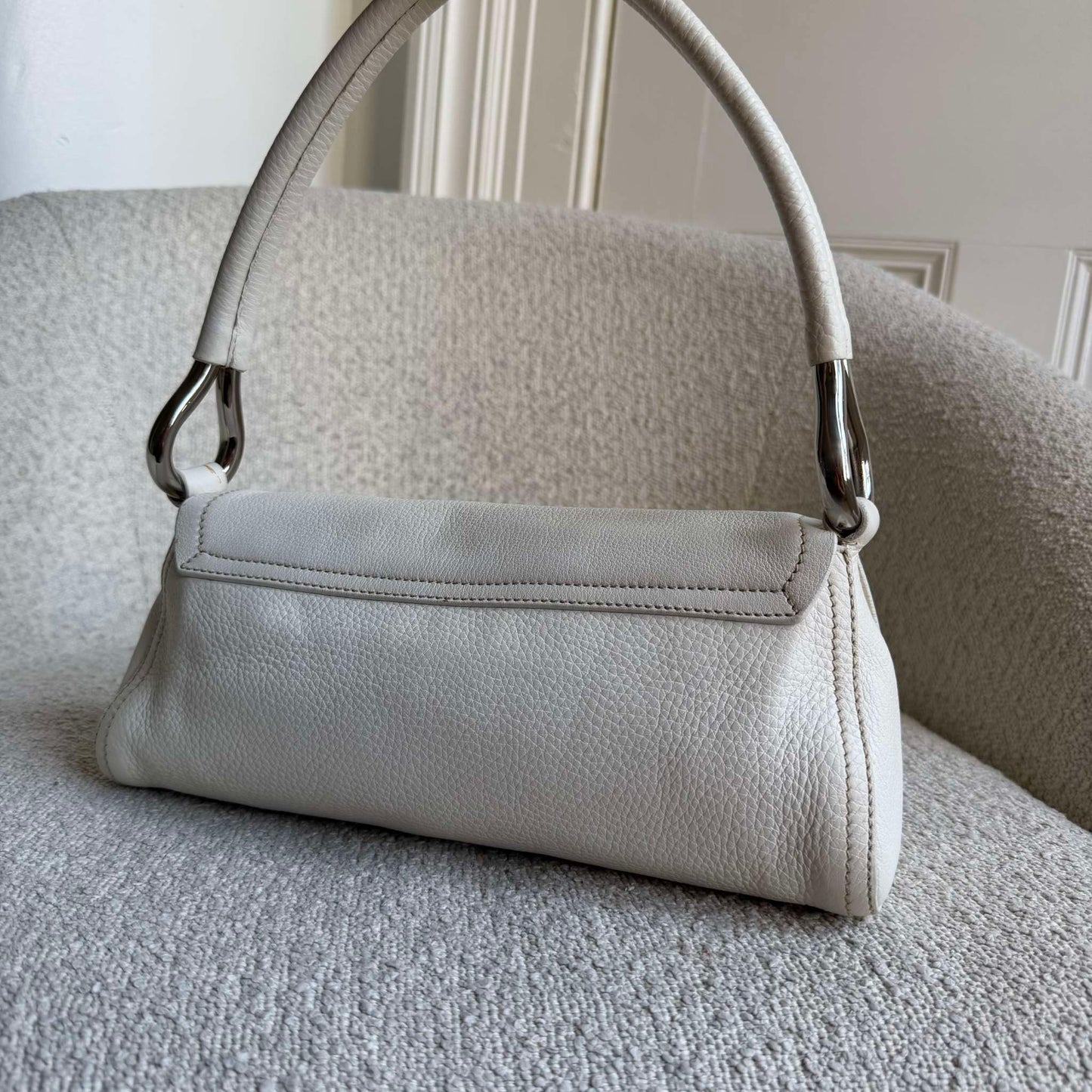 2003 Prada Vitello Daino Swing Flap White Shoulder Bag