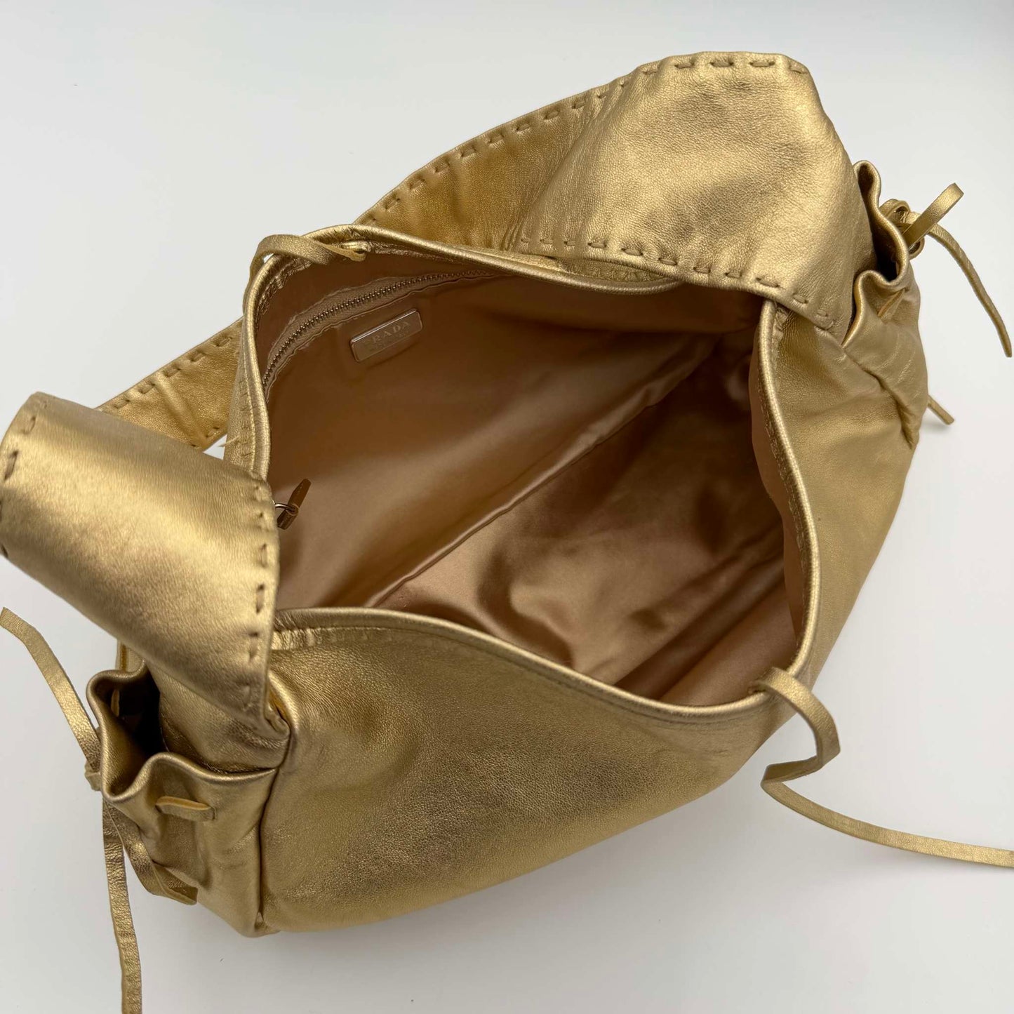 2000s Prada Bow Gold Leather Shoulder Bag