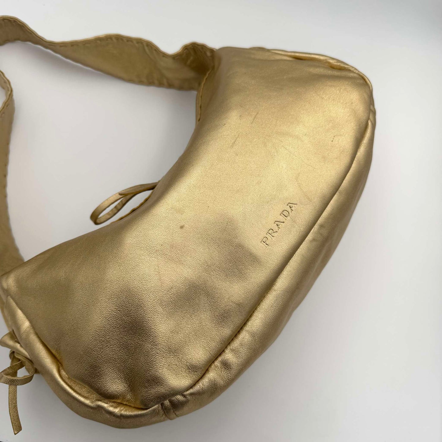 2000s Prada Bow Gold Leather Shoulder Bag