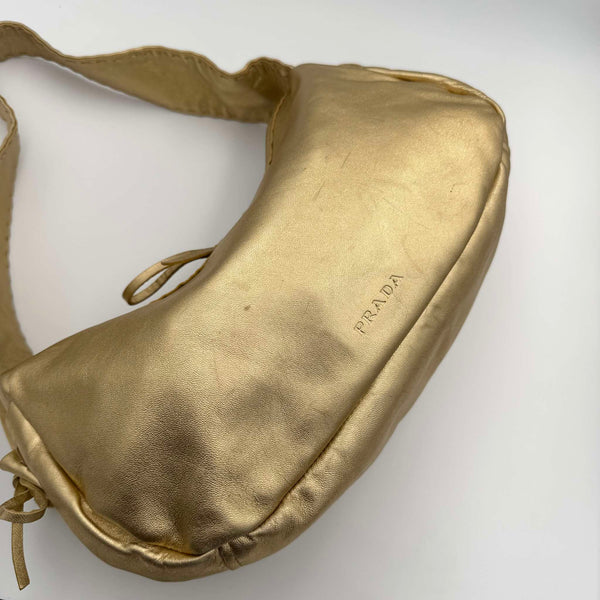 2000s Prada Bow Gold Leather Shoulder Bag
