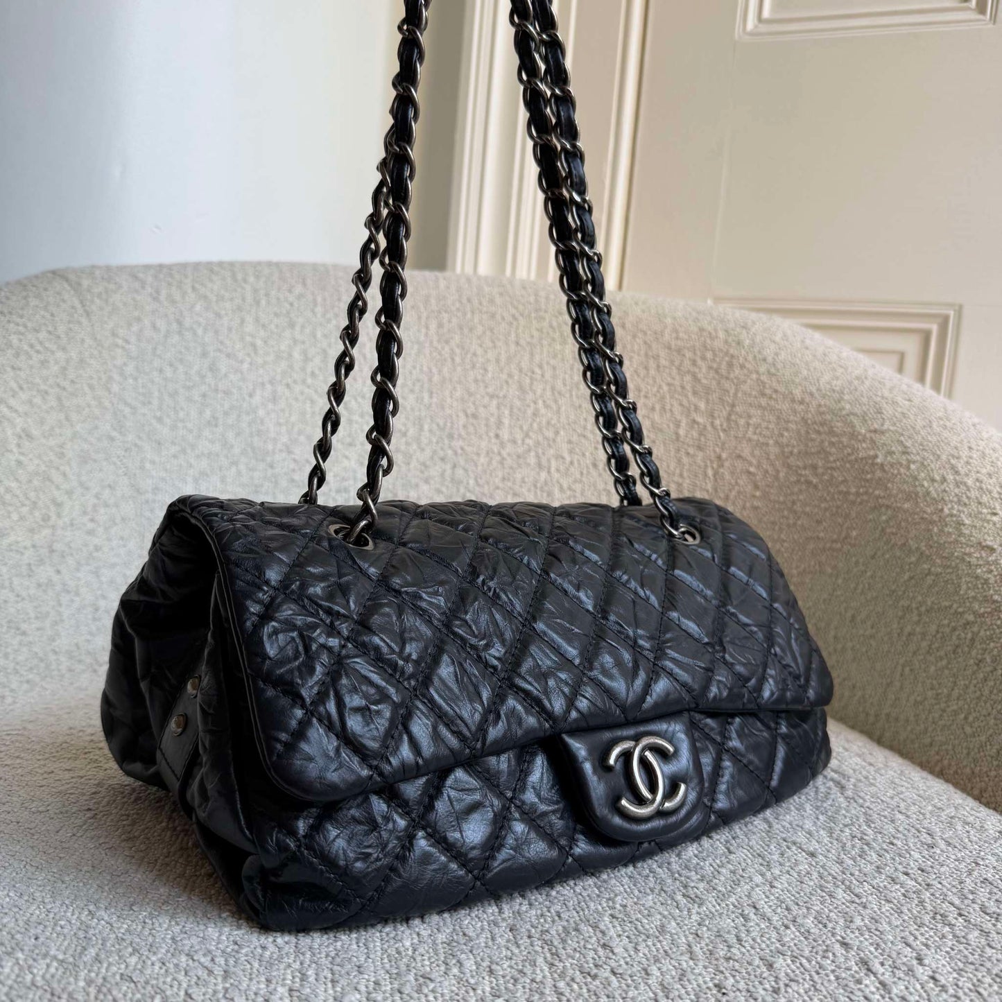 2010 Chanel CC Chain Black Jumbo Flap Shoulder Bag