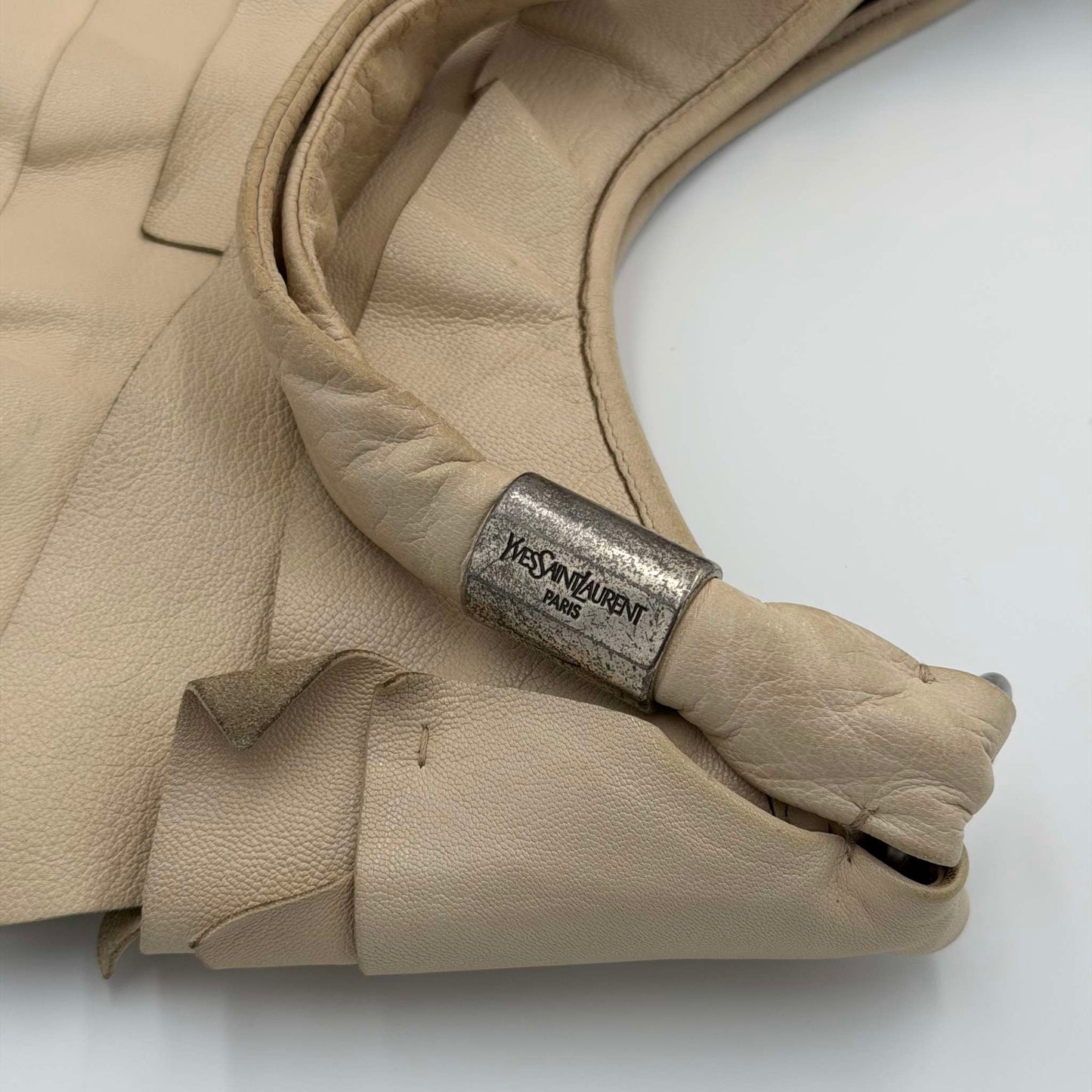 YSL Saint Tropez Leather Cream Shoulder Bag