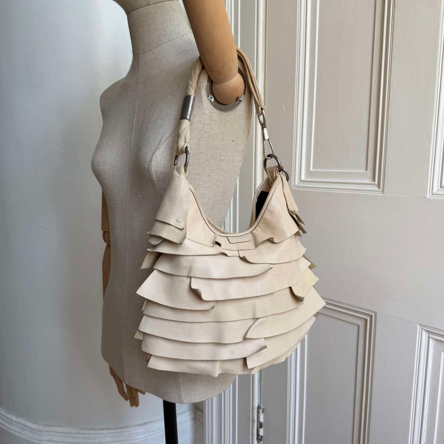 YSL Saint Tropez Leather Cream Shoulder Bag