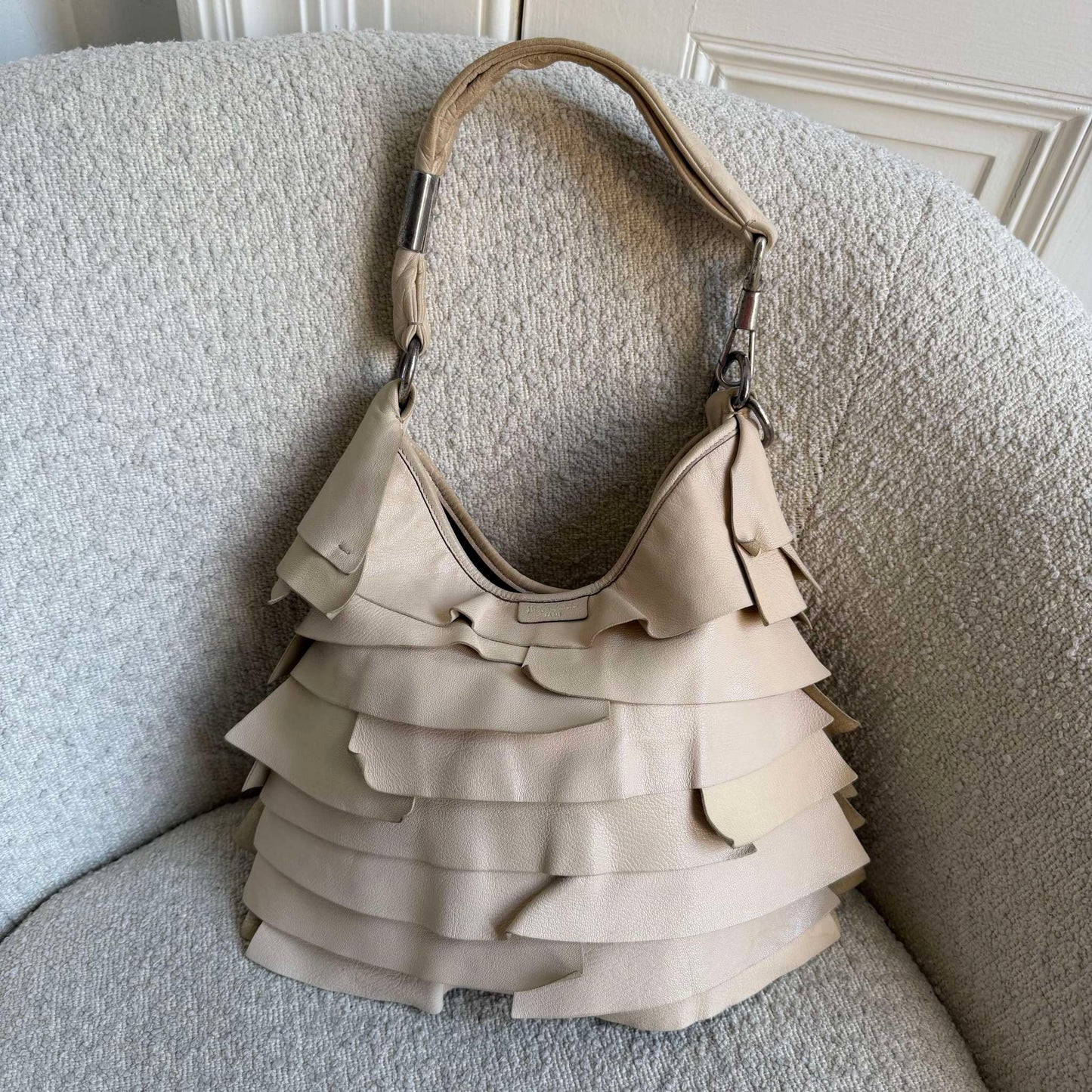 YSL Saint Tropez Leather Cream Shoulder Bag