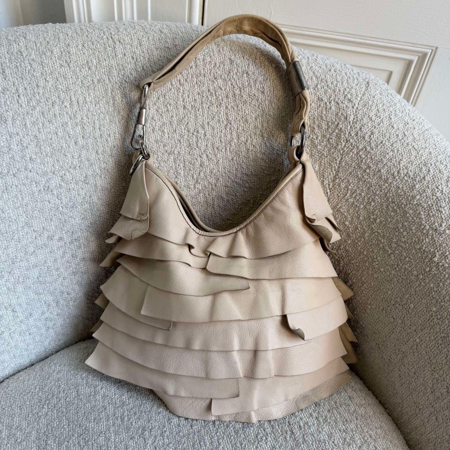 YSL Saint Tropez Leather Cream Shoulder Bag
