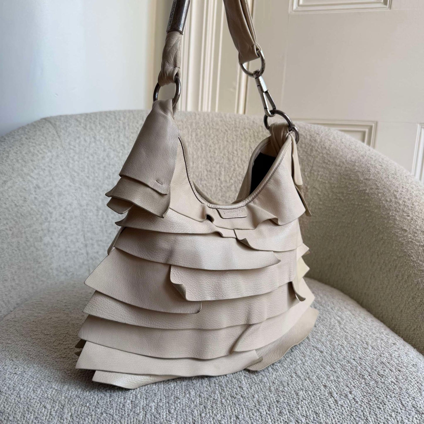 YSL Saint Tropez Leather Cream Shoulder Bag