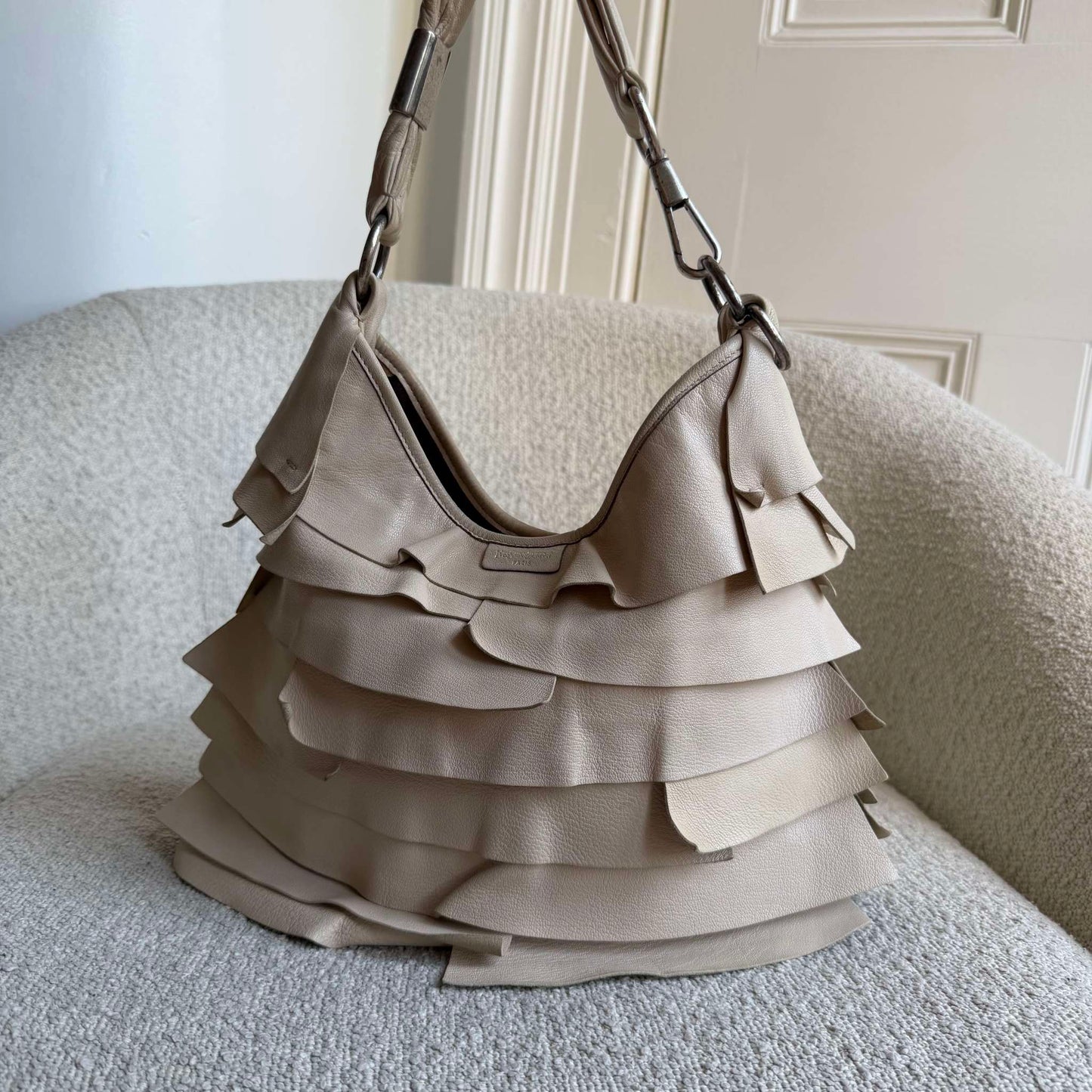 YSL Saint Tropez Leather Cream Shoulder Bag