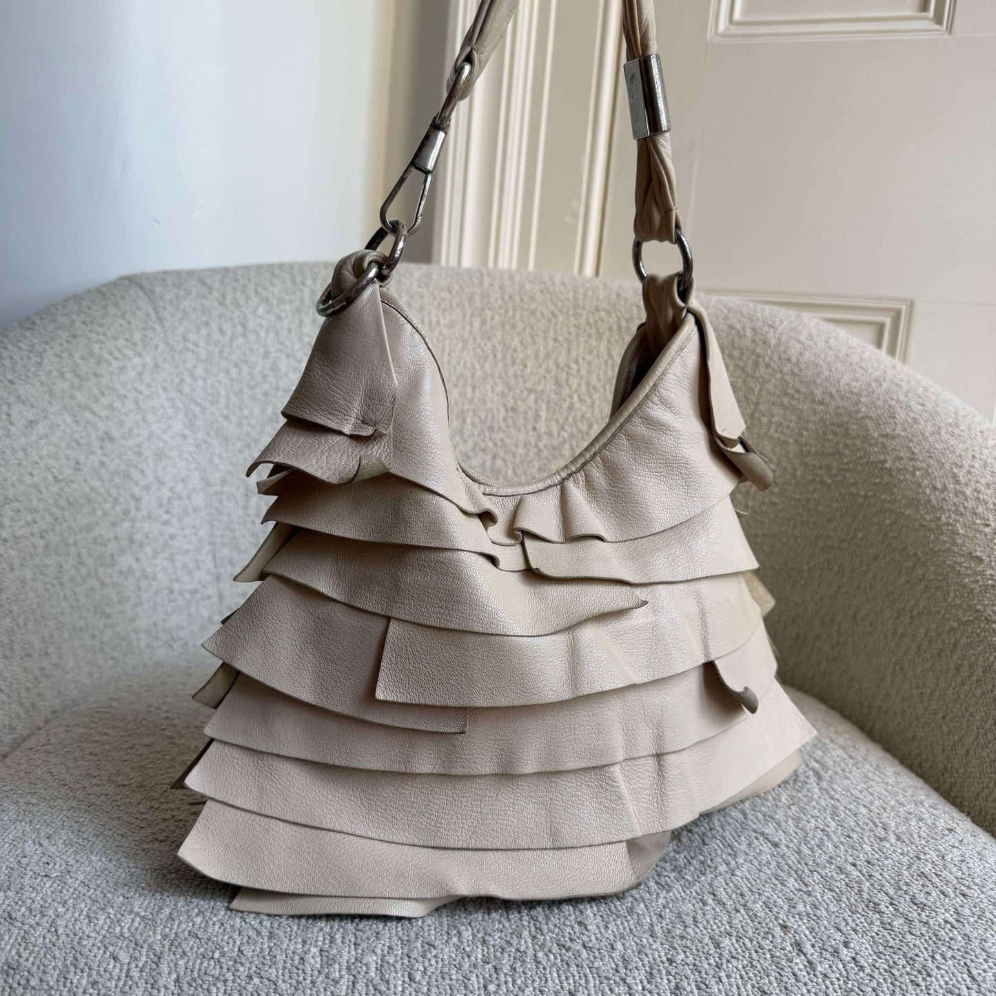 YSL Saint Tropez Leather Cream Shoulder Bag