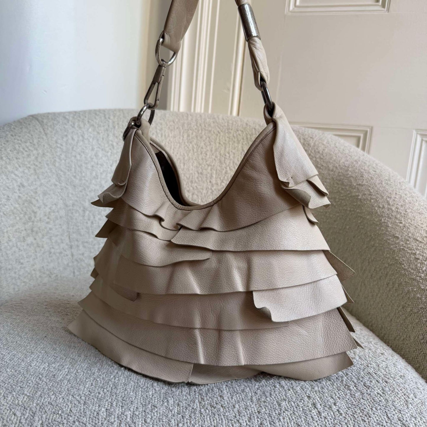 YSL Saint Tropez Leather Cream Shoulder Bag